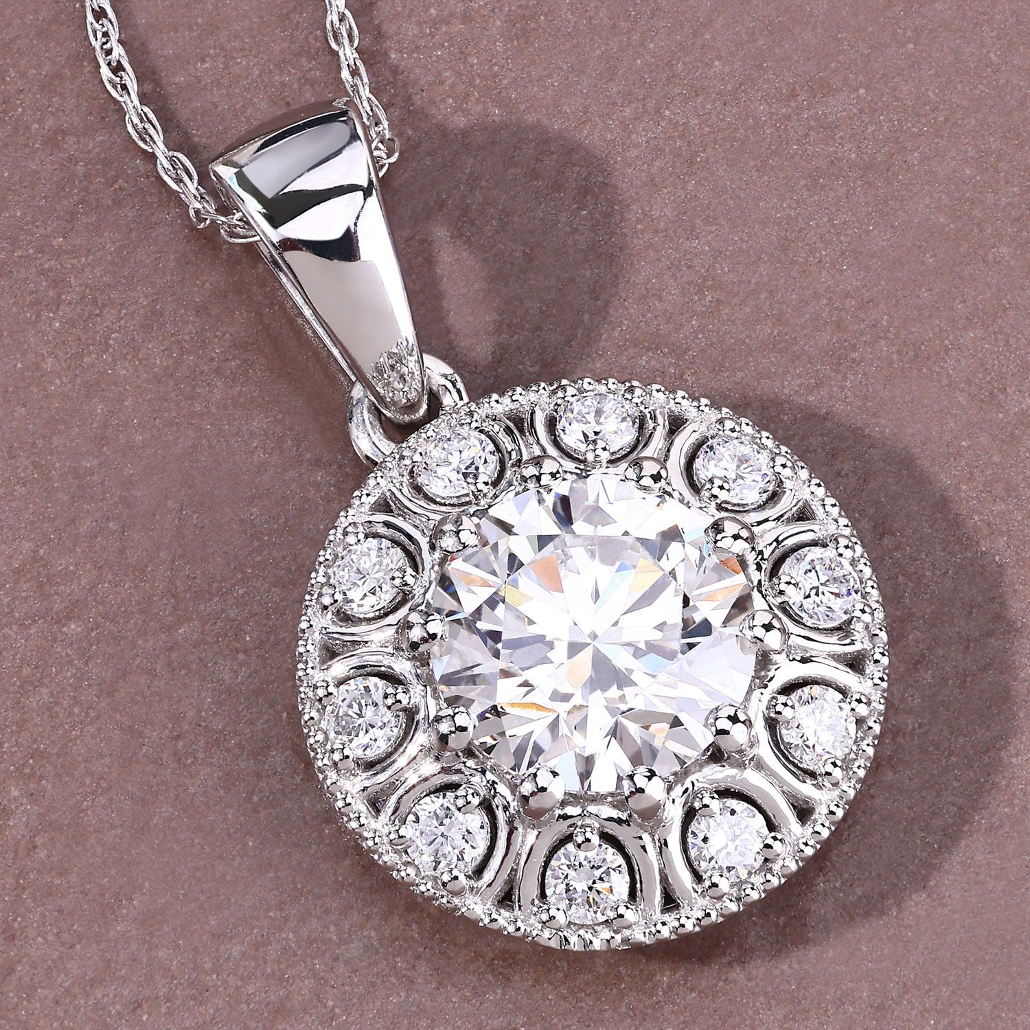 2.32 Ct Round Lab Grown Diamond Platinum Bridal Halo Floral Pendant