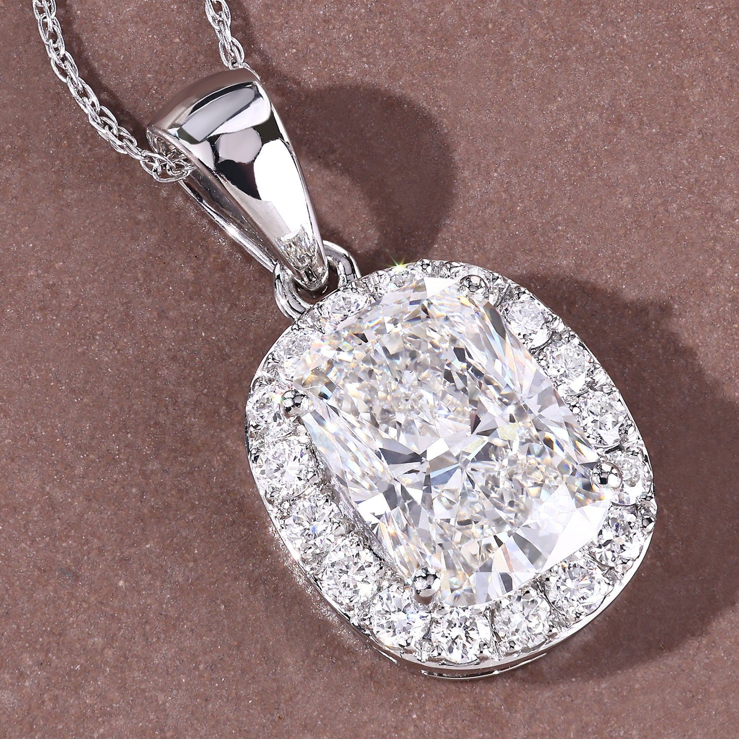 4.58 Ct Lab Grown Diamond Platinum Cushion Bridal Halo Pendant