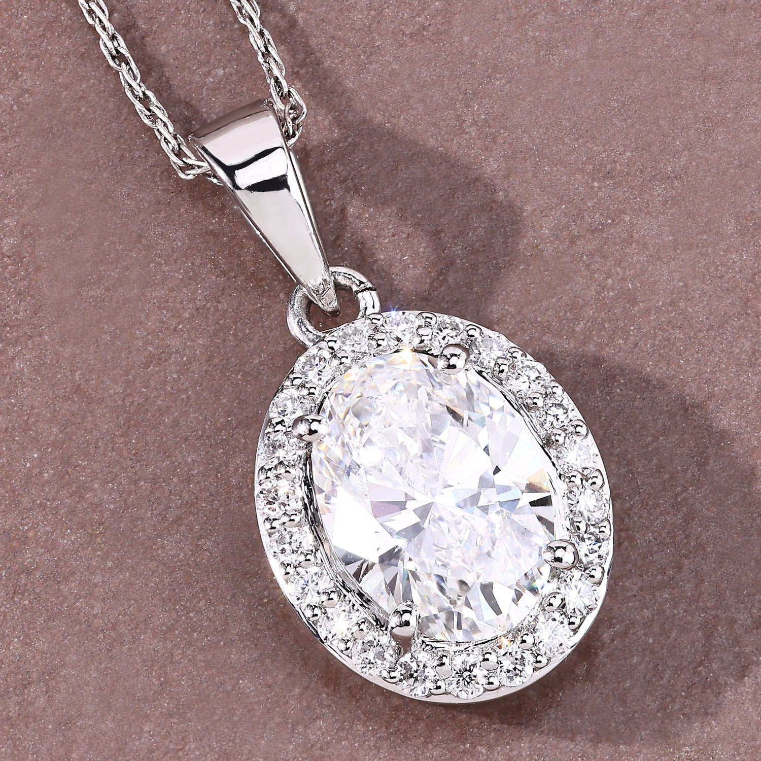 1.74 Ct Lab Grown Diamond Bridal Oval Halo Platinum Pendant