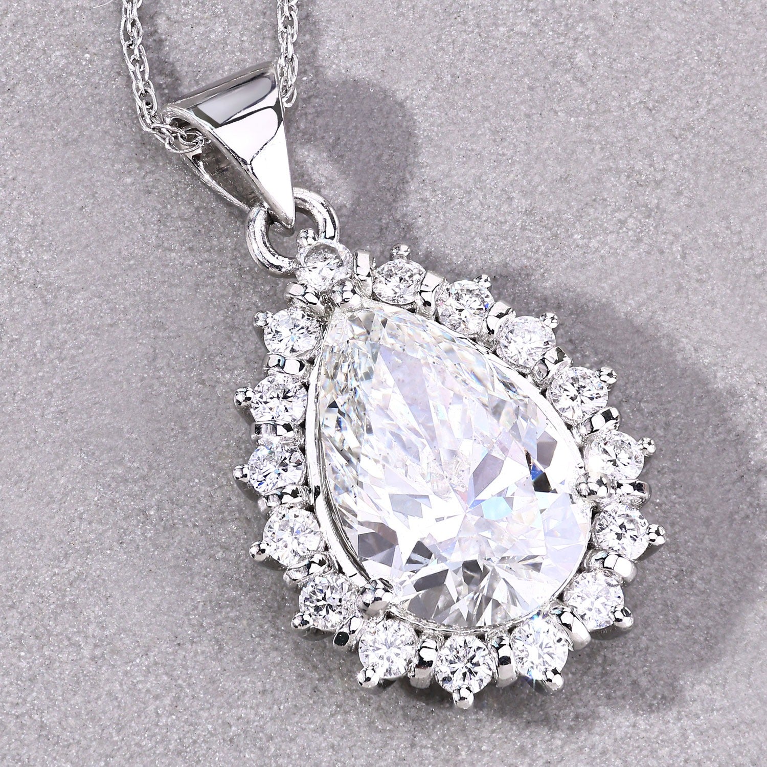 3.56 Ct Lab Grown Diamond Platinum Halo Floral Bridal Teardrop Pendant