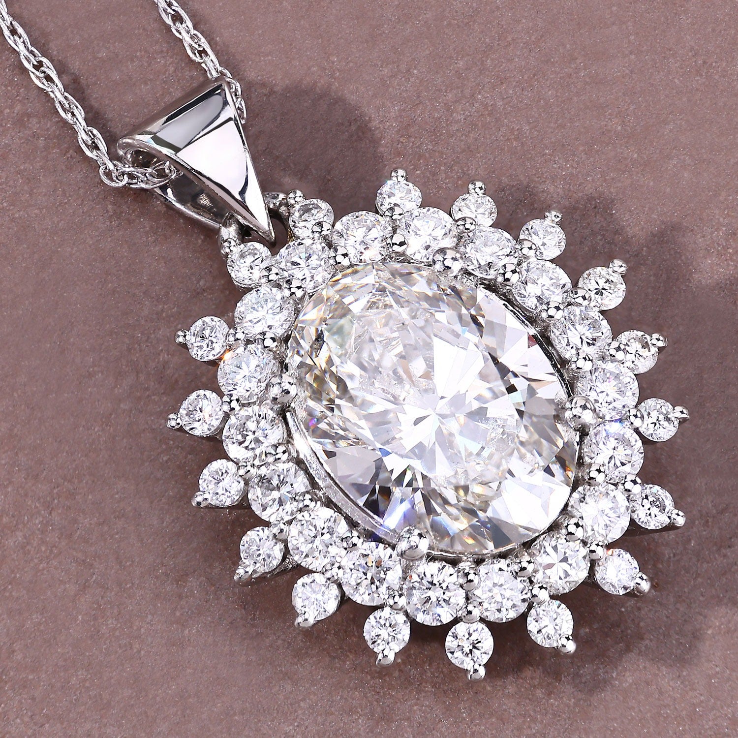 3.79 Ct Lab Grown Diamond Platinum Oval Floral Halo Bridal Pendant