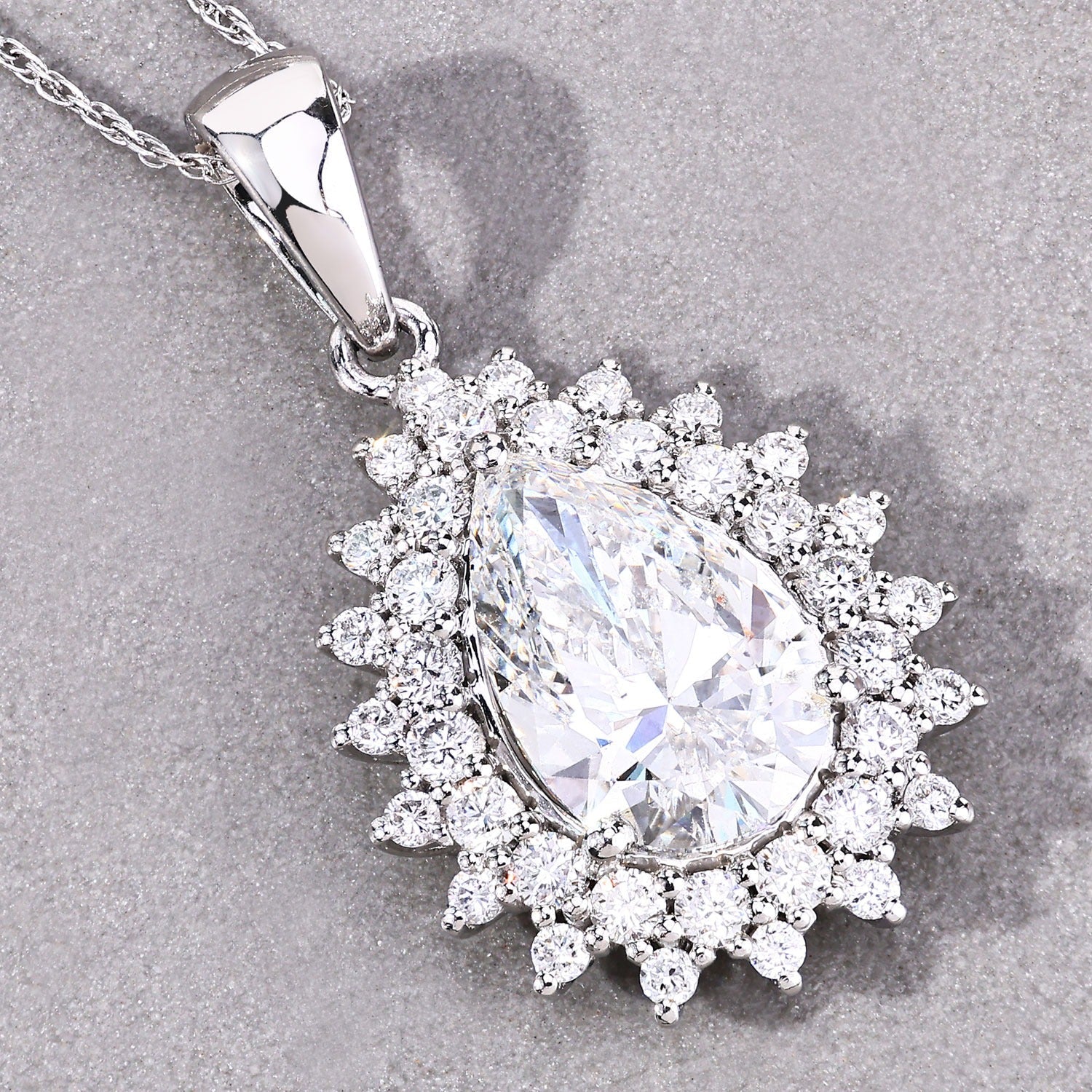 3.90 Ct Pear Shaped Lab Diamond Prong Platinum Bridal Floral Halo Teardrop Pendant