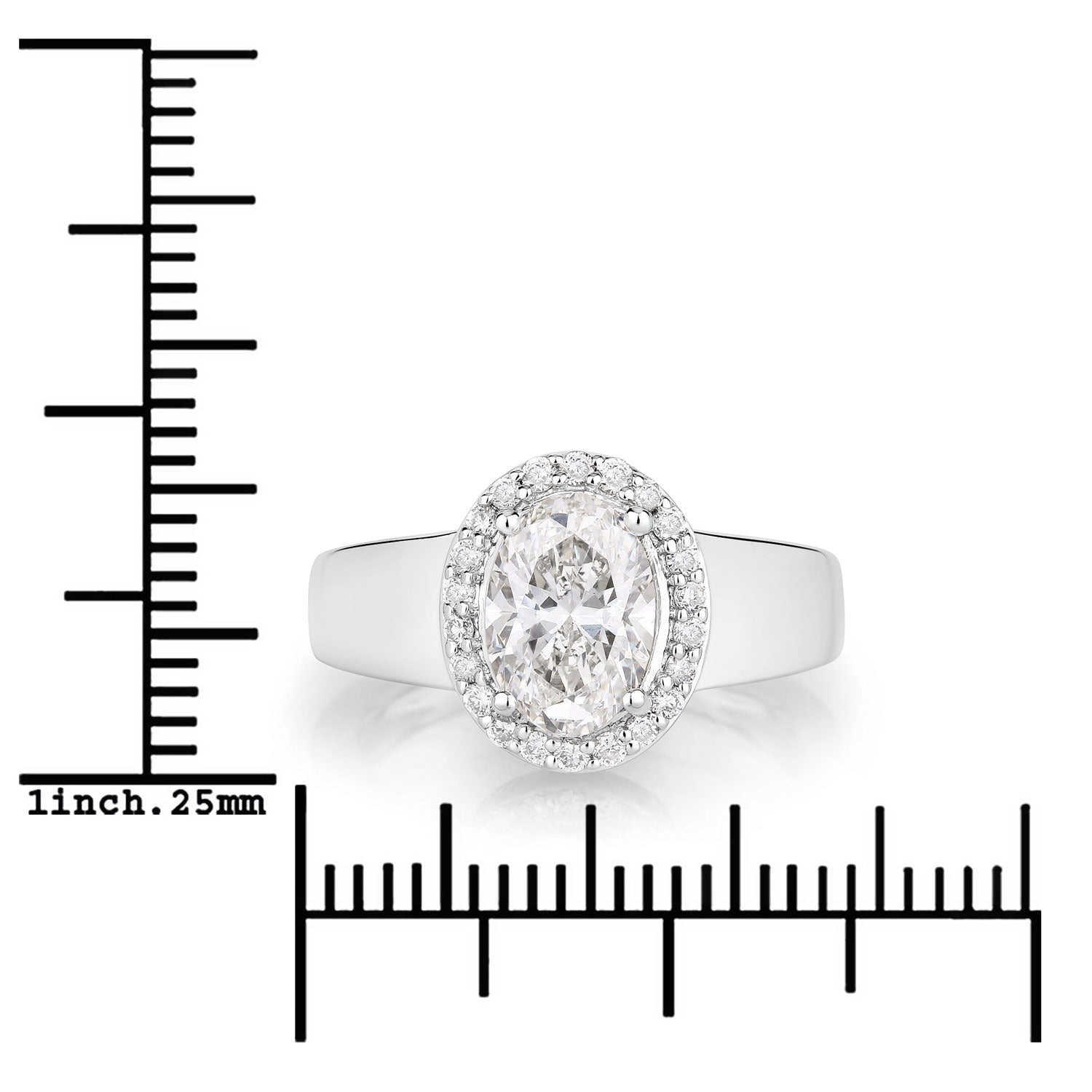 1.80 Ct Oval Lab Grown Diamond Prong Thick Band Platinum Halo Bridal Ring