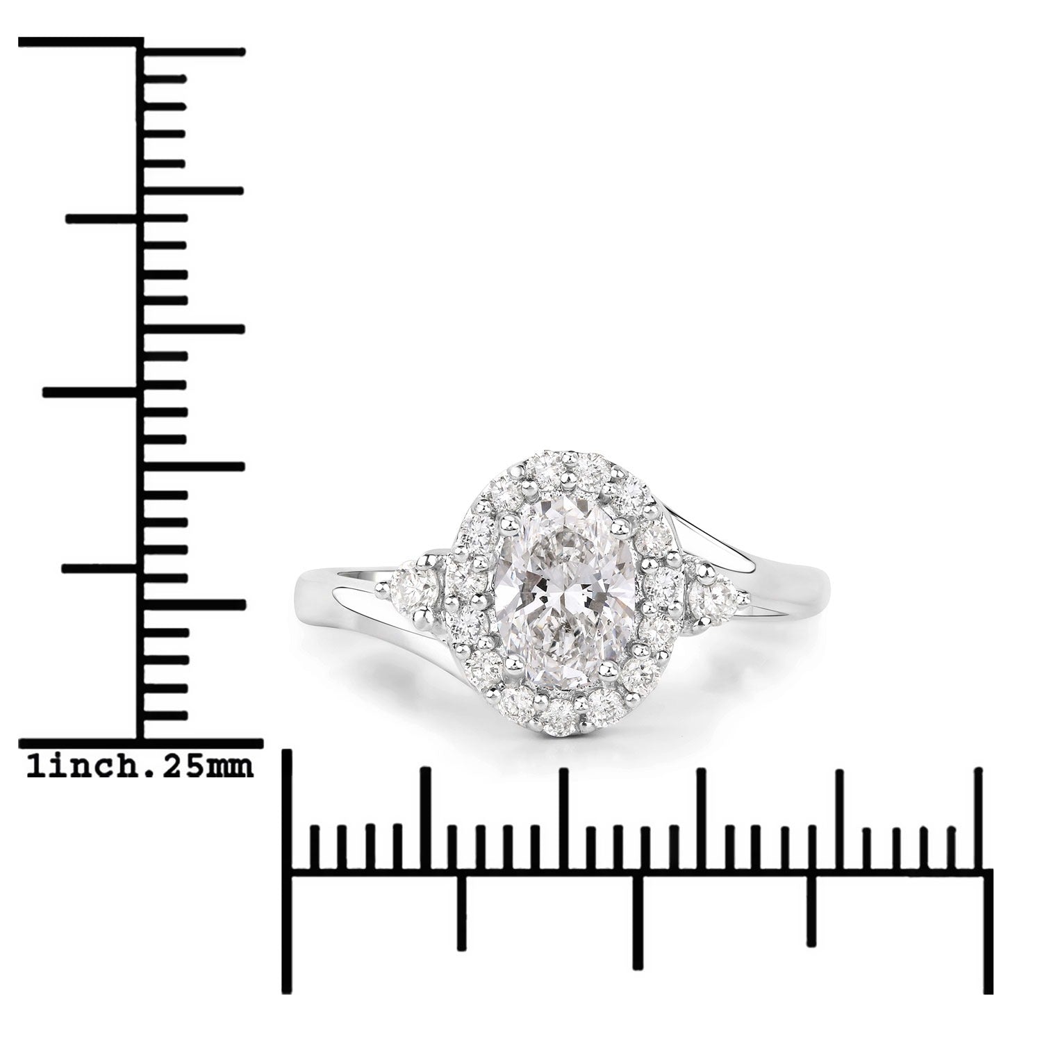 1.02 Ct Oval Lab Grown Diamond Prong Platinum Halo Bypass Bridal Ring