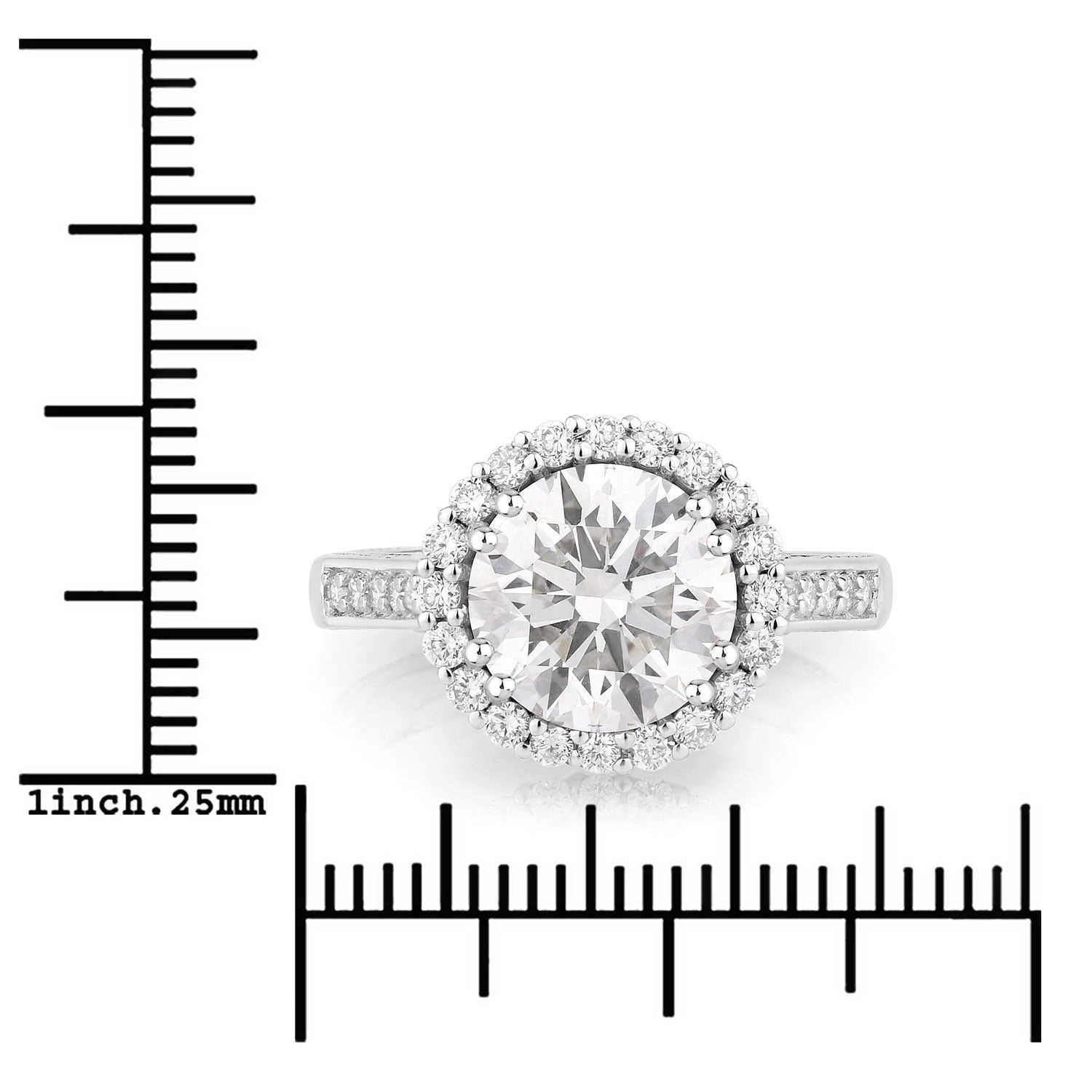 3.64 Ct Round Lab Diamond Prong Platinum Bridal Halo Pave Cathedral Ring