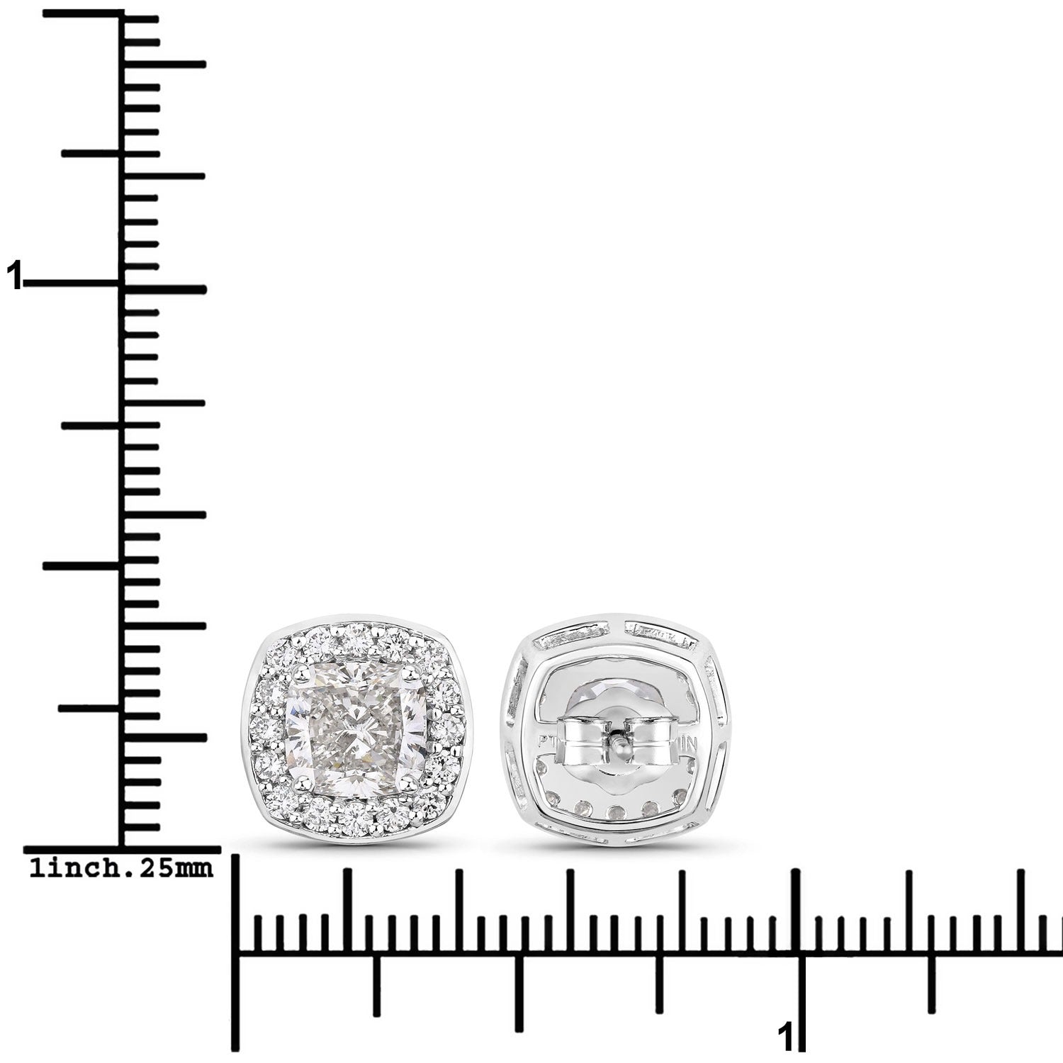 3.08 Ct Cushion Lab Grown Diamond Prong Platinum Bridal Stud Earrings