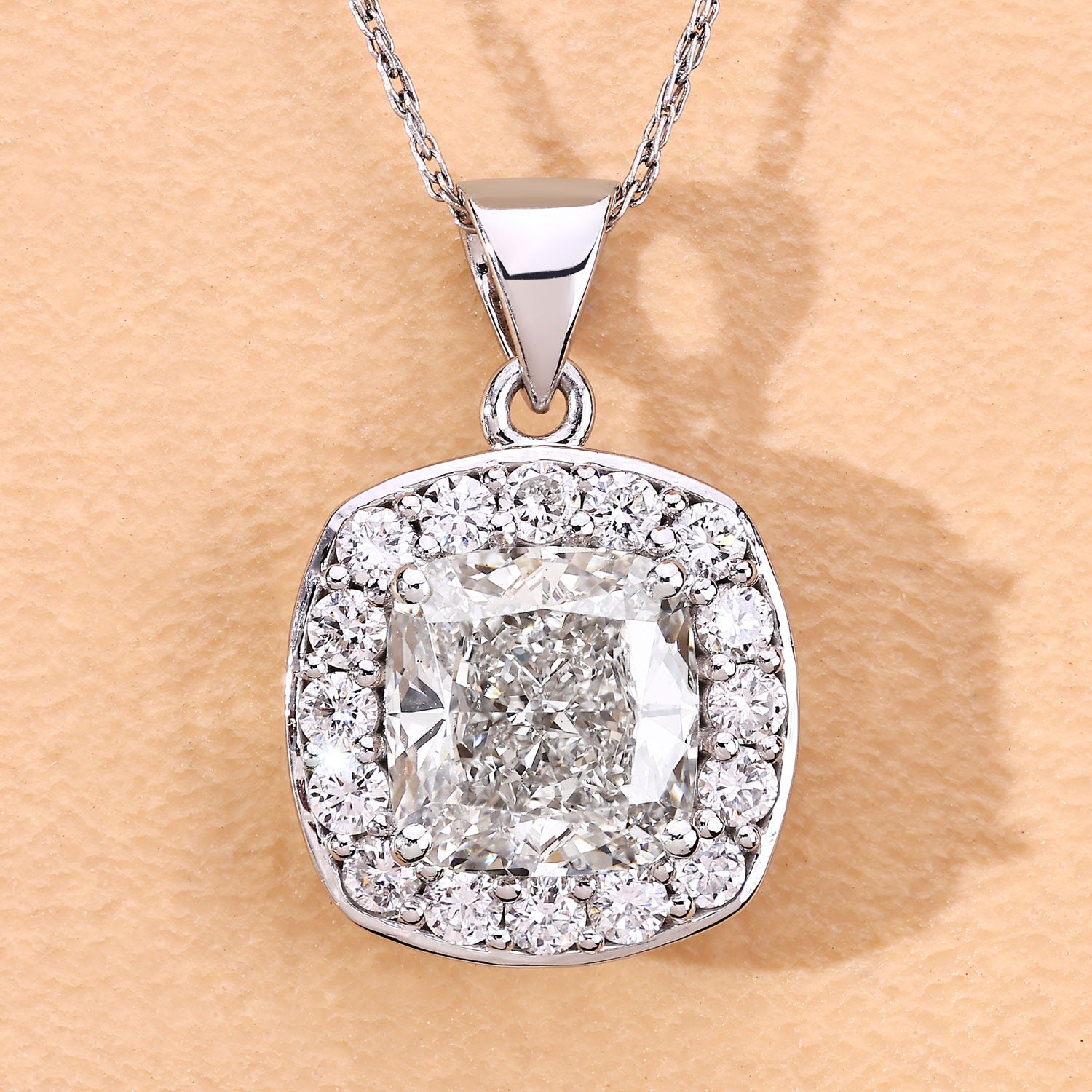 3.50 Ct Cushion Cut Lab Diamond Halo Bridal Platinum Pendant
