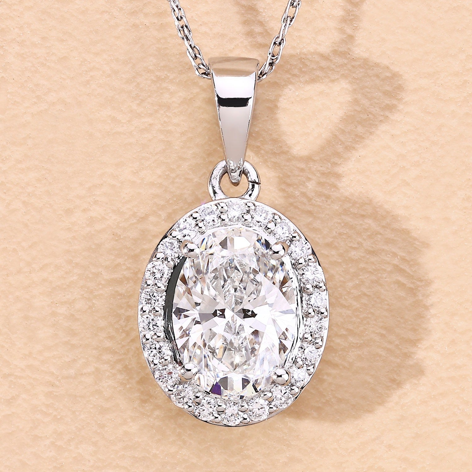 1.74 Ct Lab Grown Diamond Bridal Oval Halo Platinum Pendant