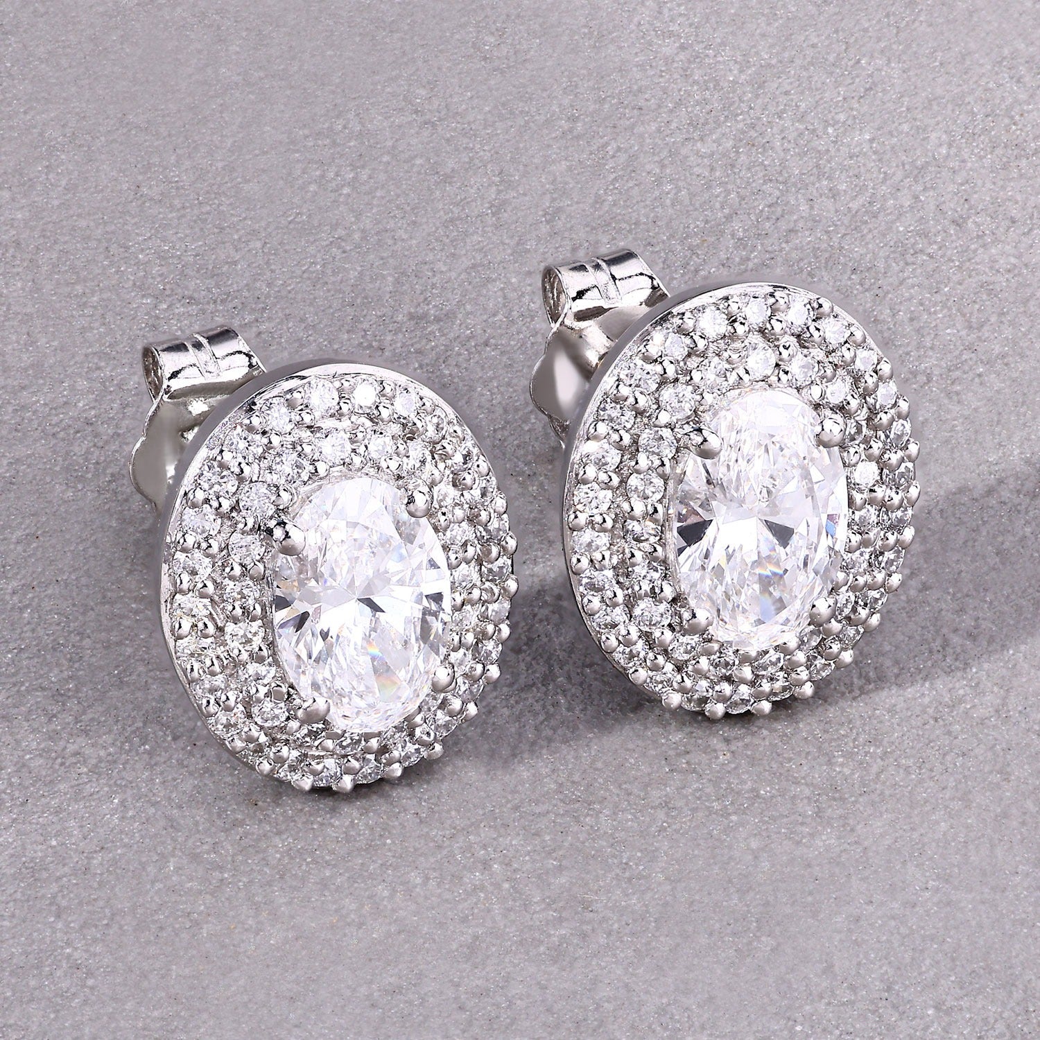 1.32 Ct. Oval Lab Grown Diamond Prong Platinum Double Bridal Halo Stud Earrings