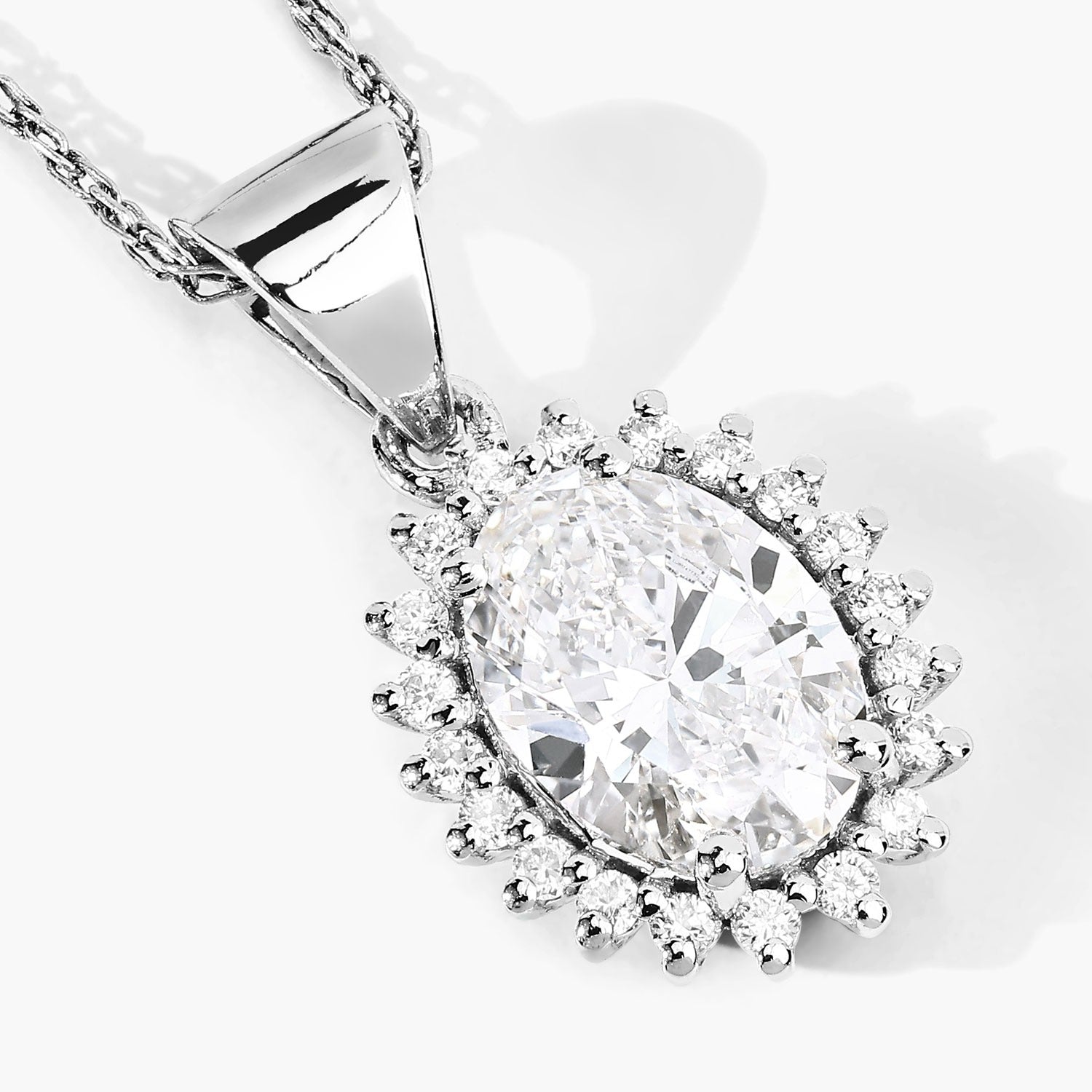 1.23 Ct Oval Lab Grown Diamond Prong Platinum Bridal Floral Halo Pendant
