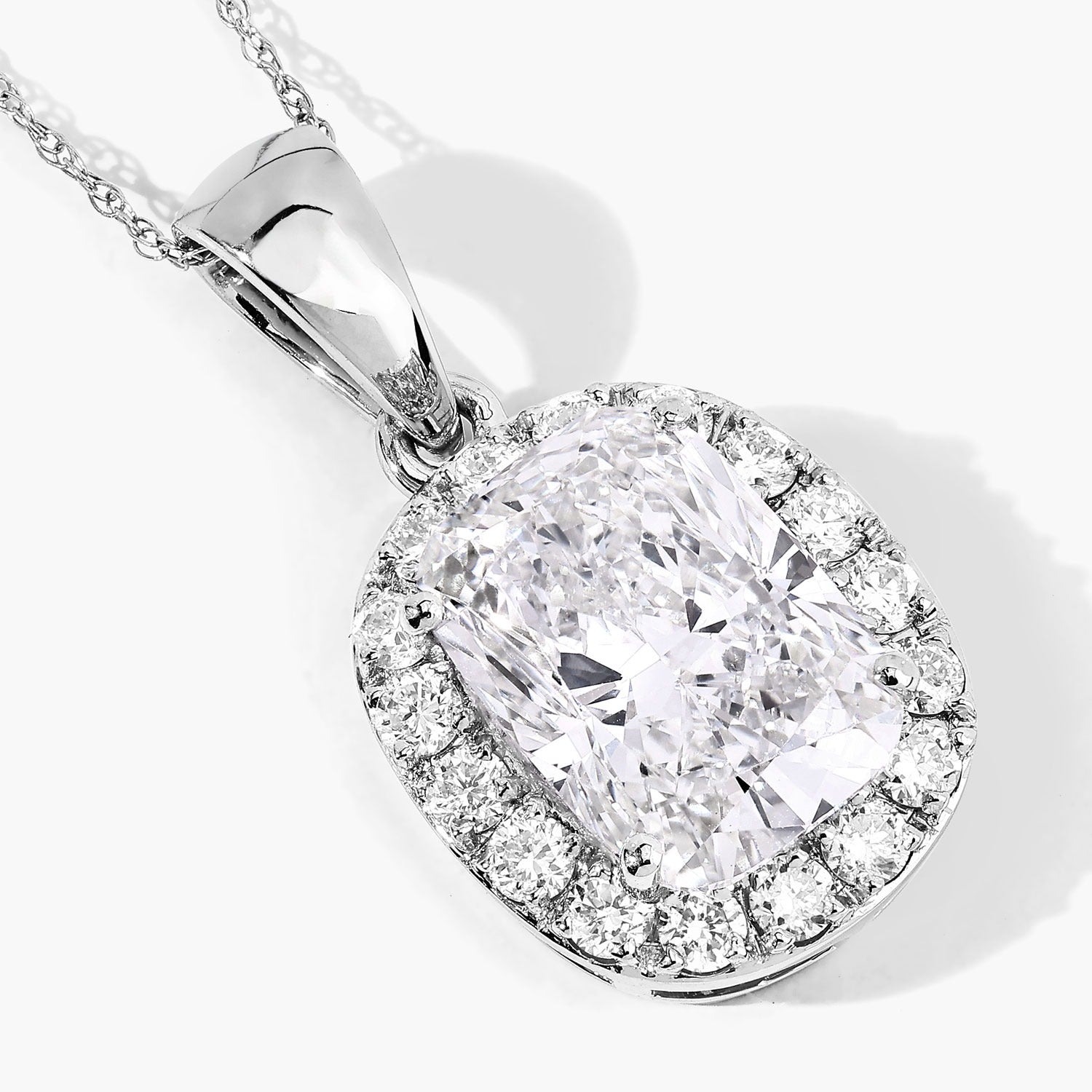 4.58 Ct Cushion Lab Grown Diamond Prong Platinum Bridal Halo Pendant