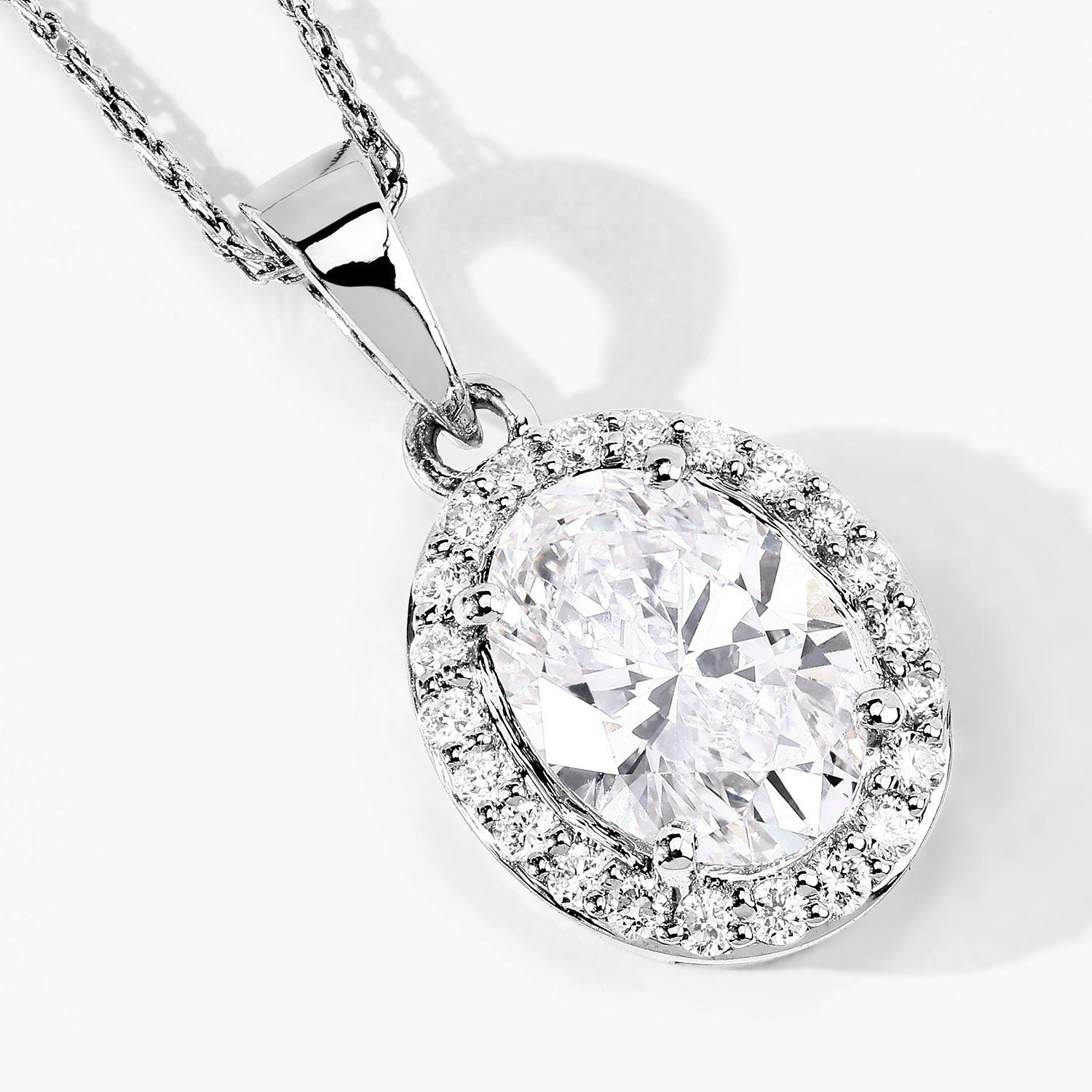 Lab Grown Diamond Prong Bridal Oval Halo Platinum Pendant