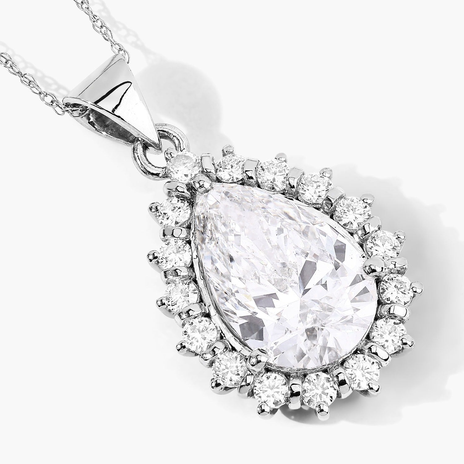 3.56 Ct Lab Grown Diamond Platinum Halo Floral Bridal Teardrop Pendant