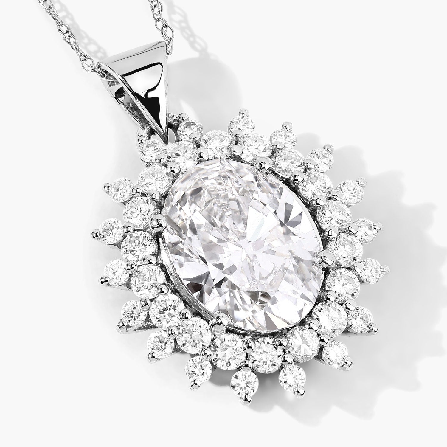 3.79 Ct Oval Lab Grown Diamond Prong Platinum Oval Floral Halo Bridal Pendant