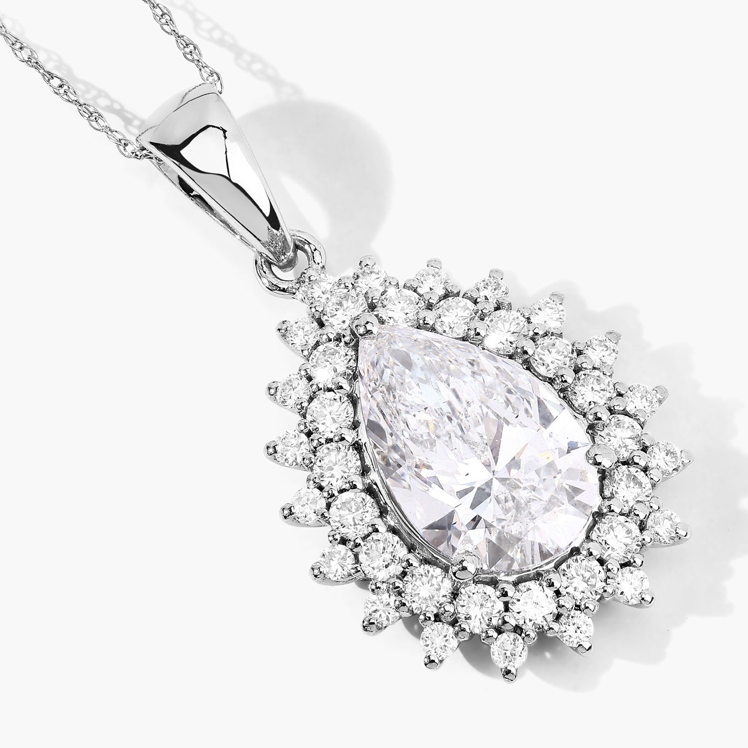 3.90 Ct Pear Shaped Lab Diamond Prong Platinum Bridal Floral Halo Teardrop Pendant