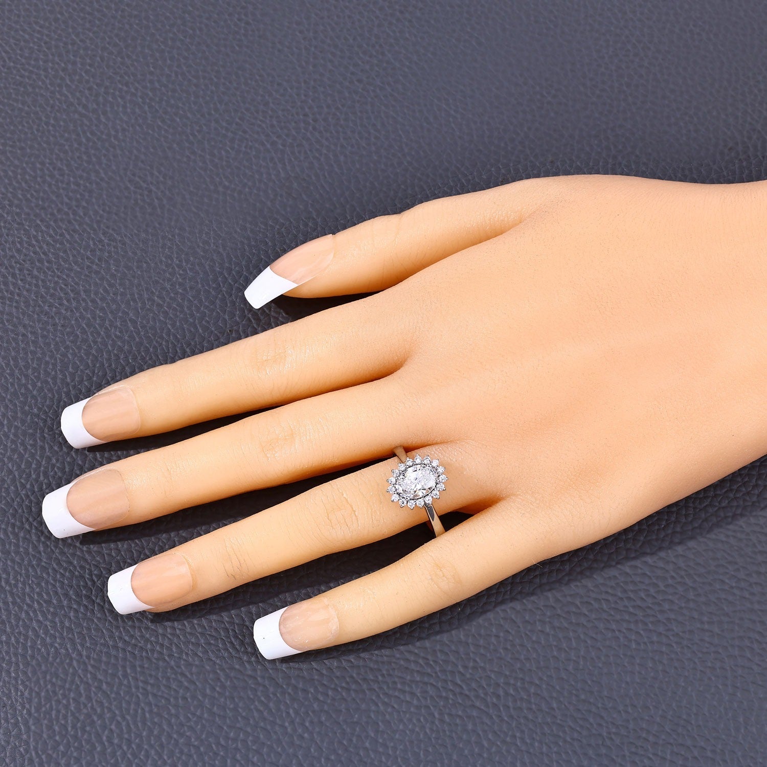 1.28 Ct Oval Lab Diamond Prong Platinum Halo Bridal Floral Ring