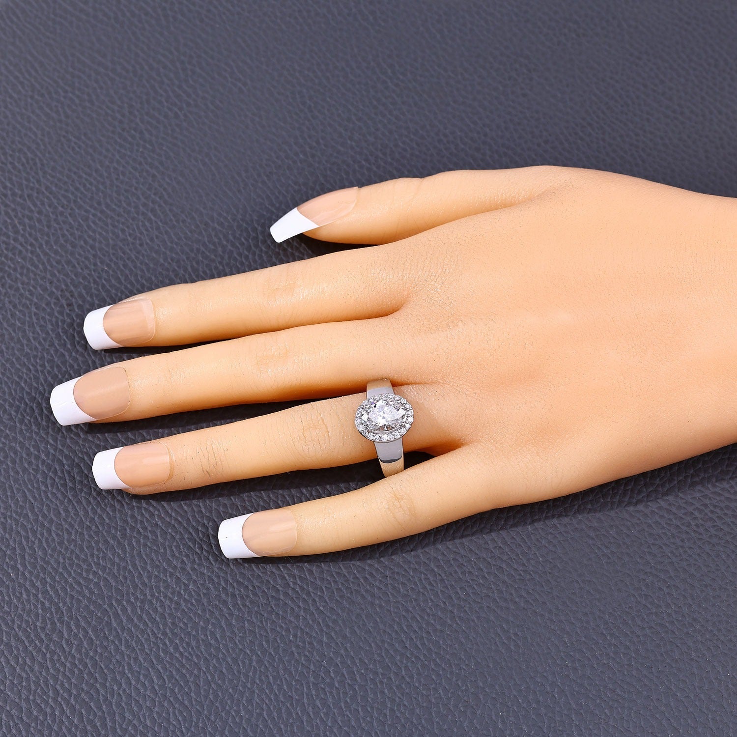 1.80 Ct Oval Lab Grown Diamond Prong Thick Band Platinum Halo Bridal Ring