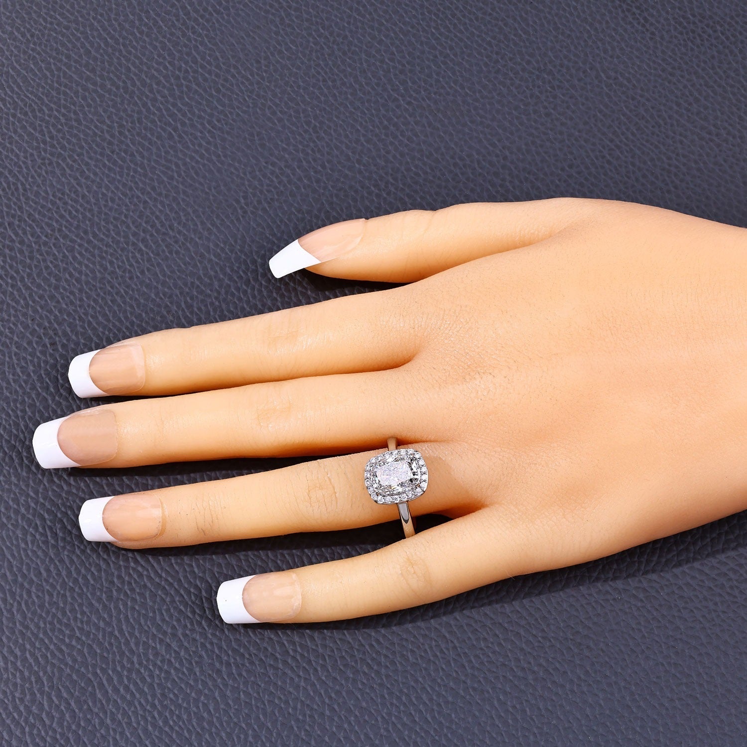 2.74 Ct Cushion Lab Grown Diamond Prong Platinum Bridal Halo Ring