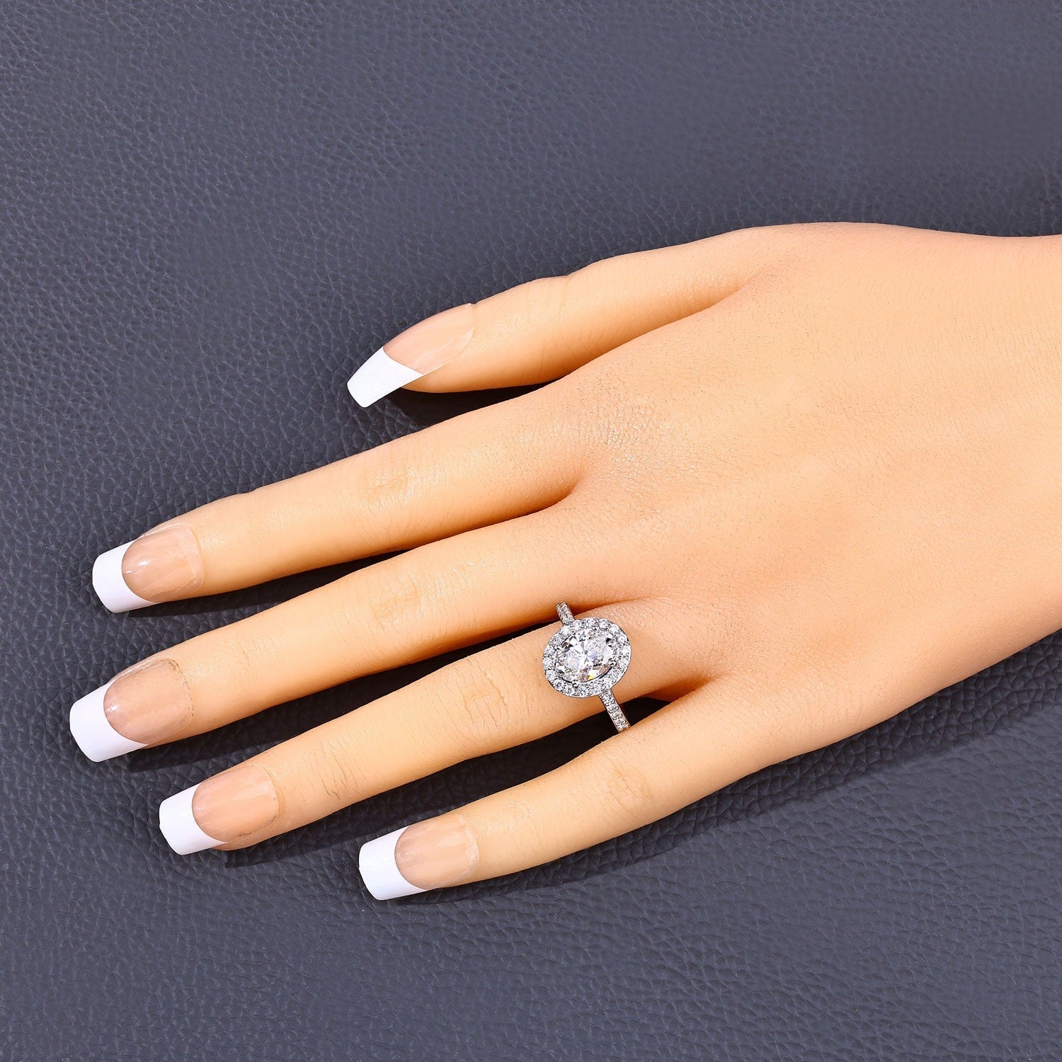 1.98 Ct Oval Lab Diamond Platinum Prong Halo Bridal Cathedral Ring with Pave Band