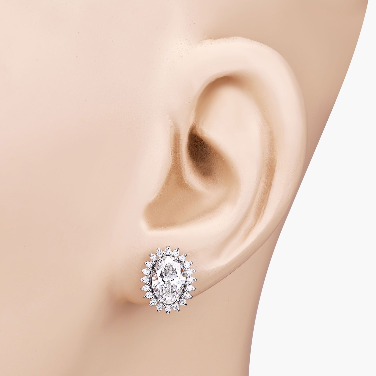 2.44 Ct Oval Lab Grown Diamond Prong Platinum Bridal Halo Floral Stud Earrings