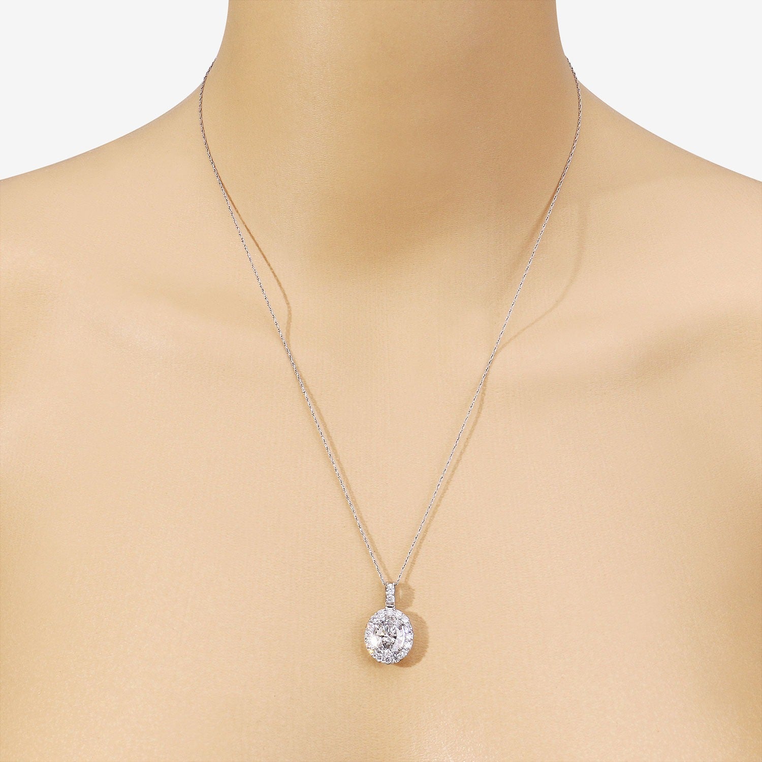 2.62 Ct Oval  Lab Grown Diamond Prong Platinum Halo Bridal Pendant