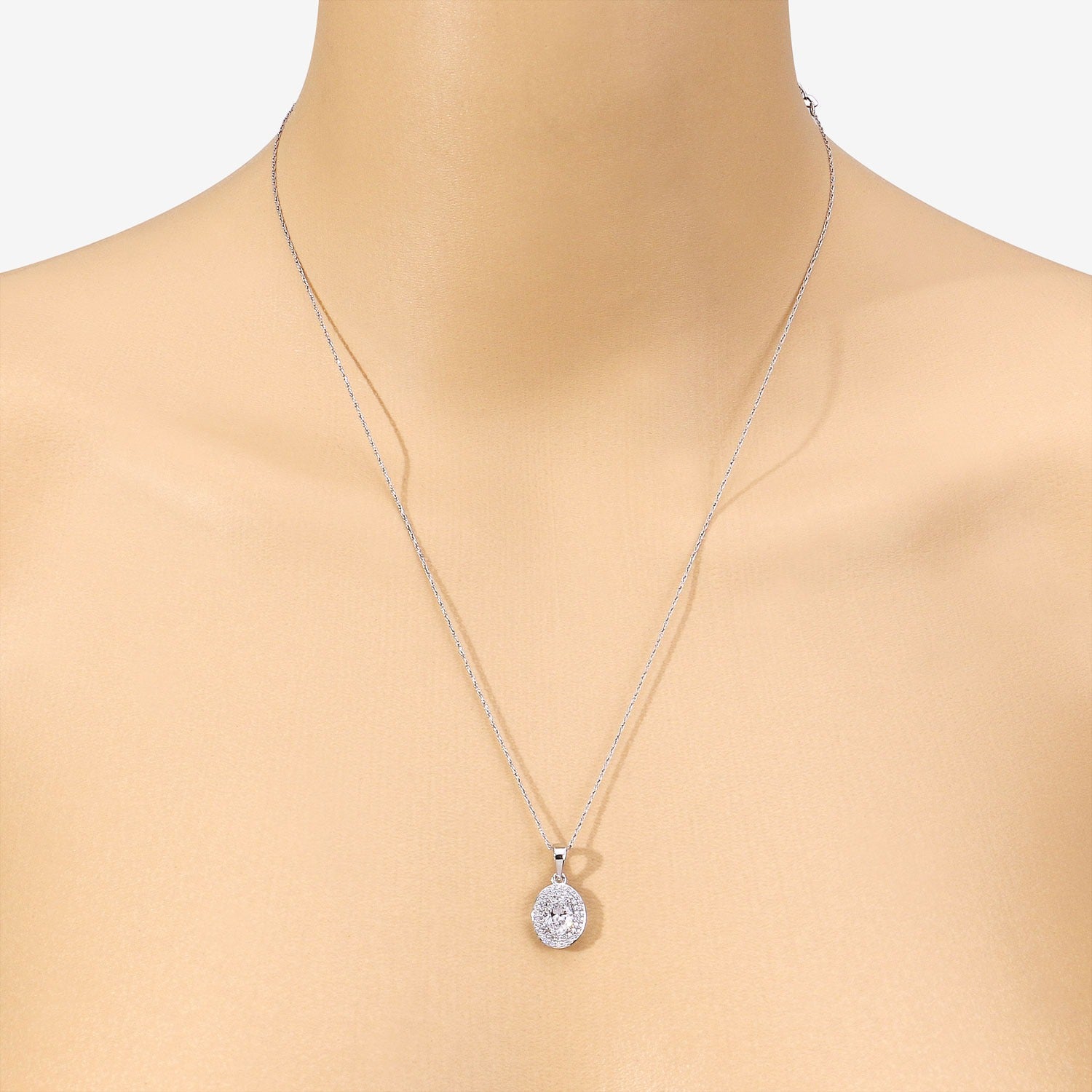 0.92 Ct Oval Lab Grown Diamond Platinum Double Halo Bridal Pendant