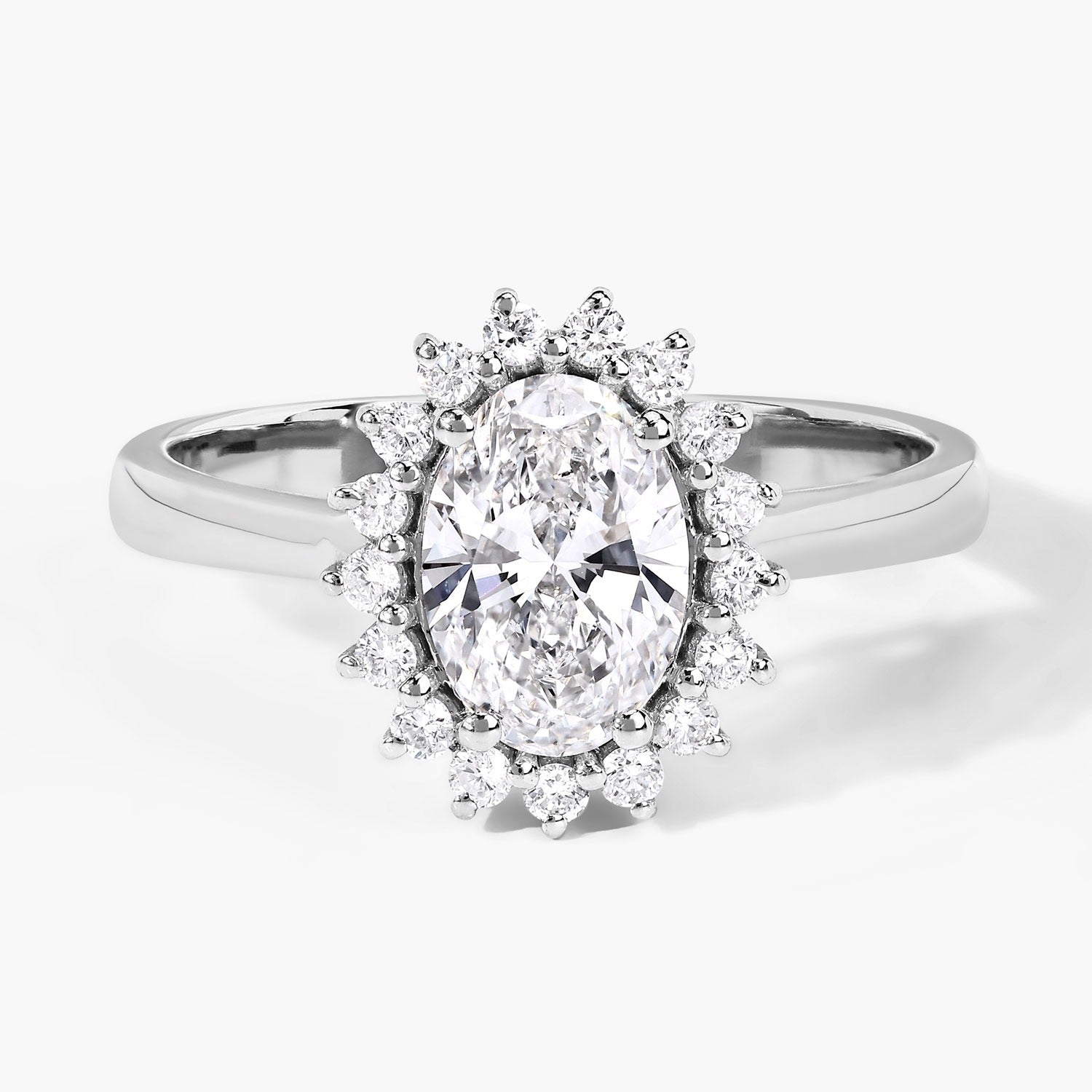 1.28 Ct Oval Lab Diamond Prong Platinum Halo Bridal Floral Ring