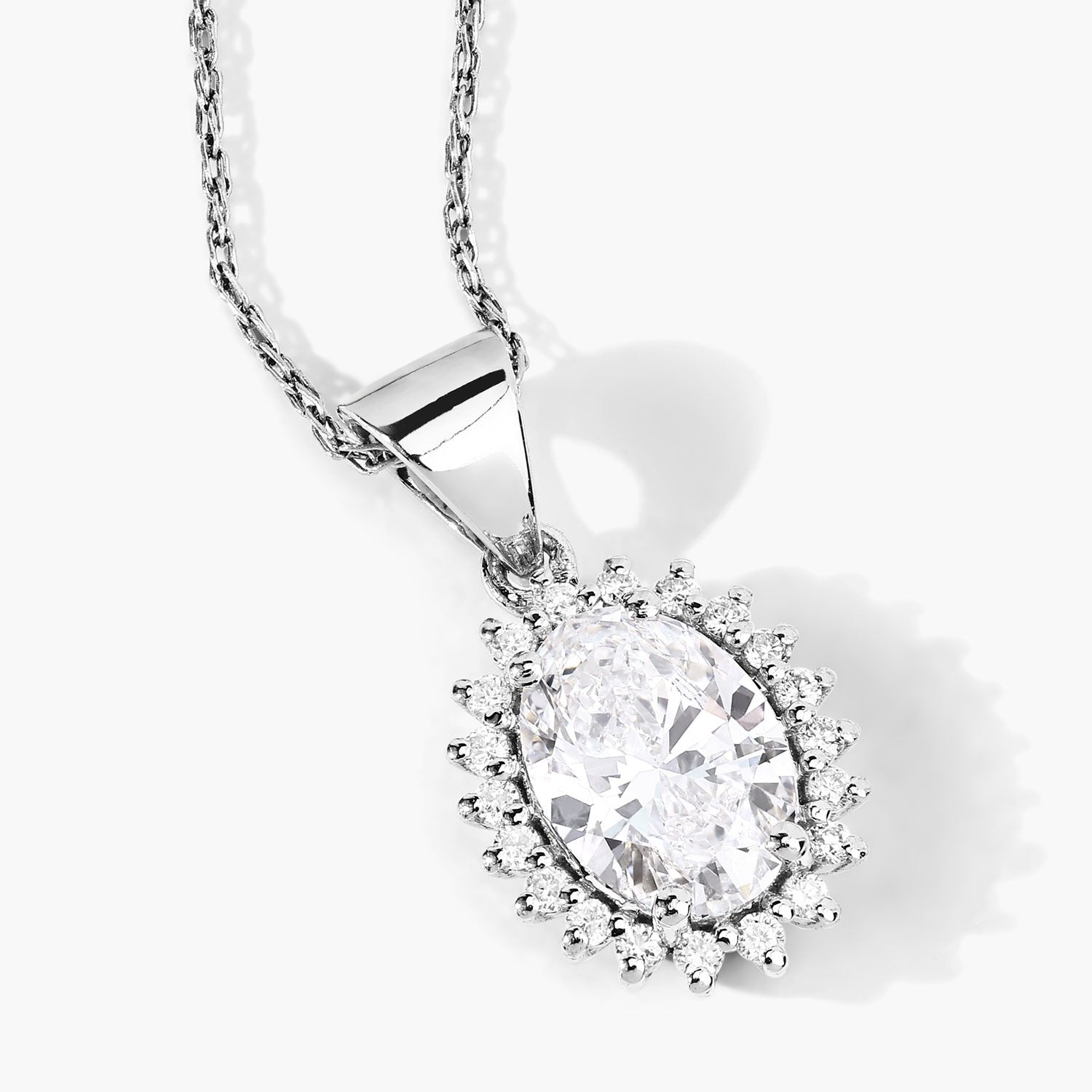 1.23 Ct Oval Lab Grown Diamond Prong Platinum Bridal Floral Halo Pendant