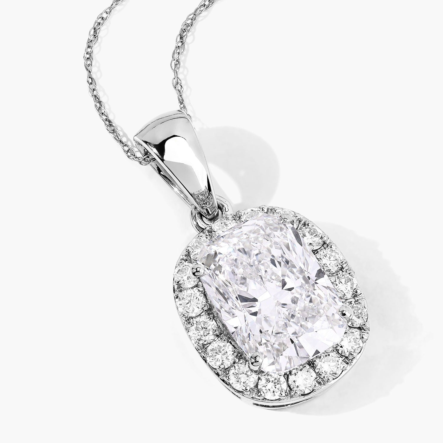 4.58 Ct Lab Grown Diamond Platinum Cushion Bridal Halo Pendant