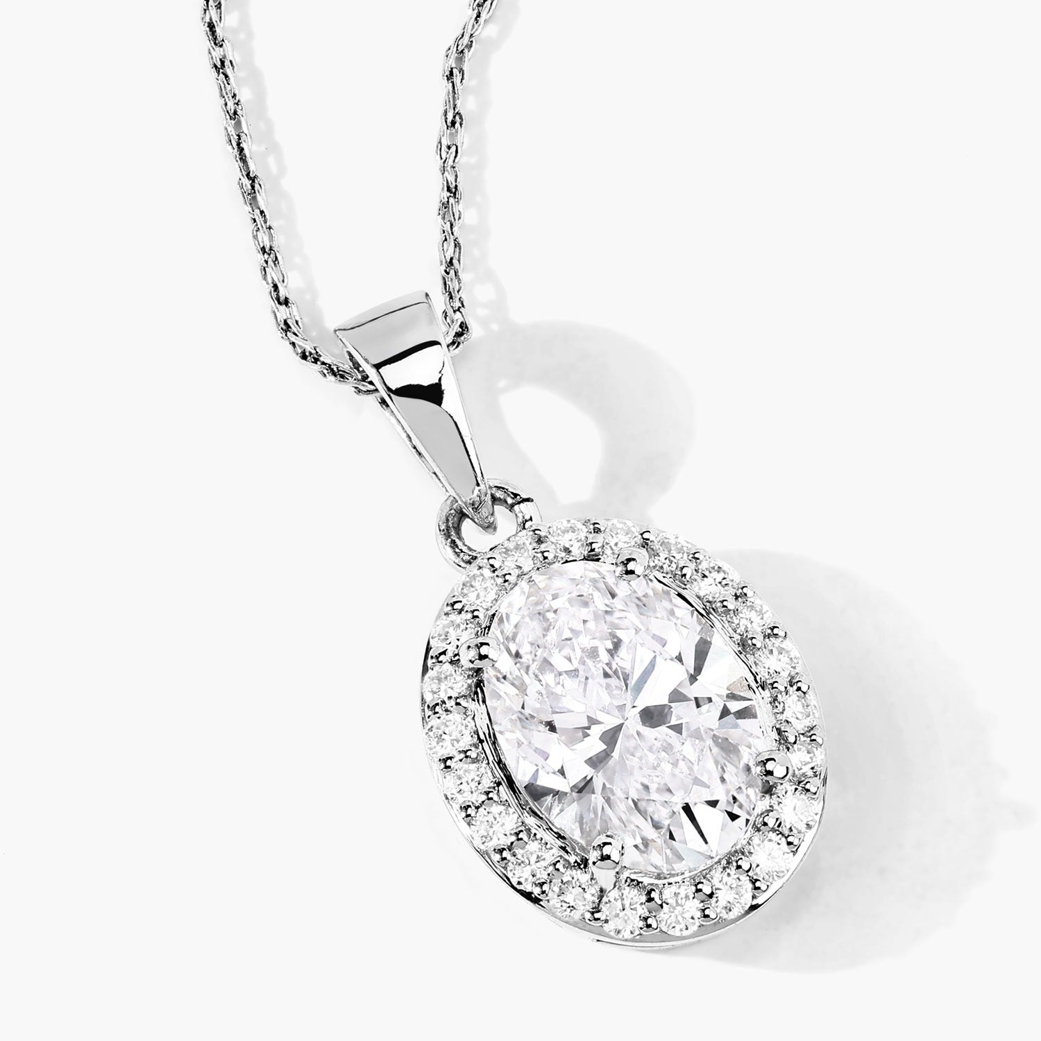 1.74 Ct Lab Grown Diamond Bridal Oval Halo Platinum Pendant