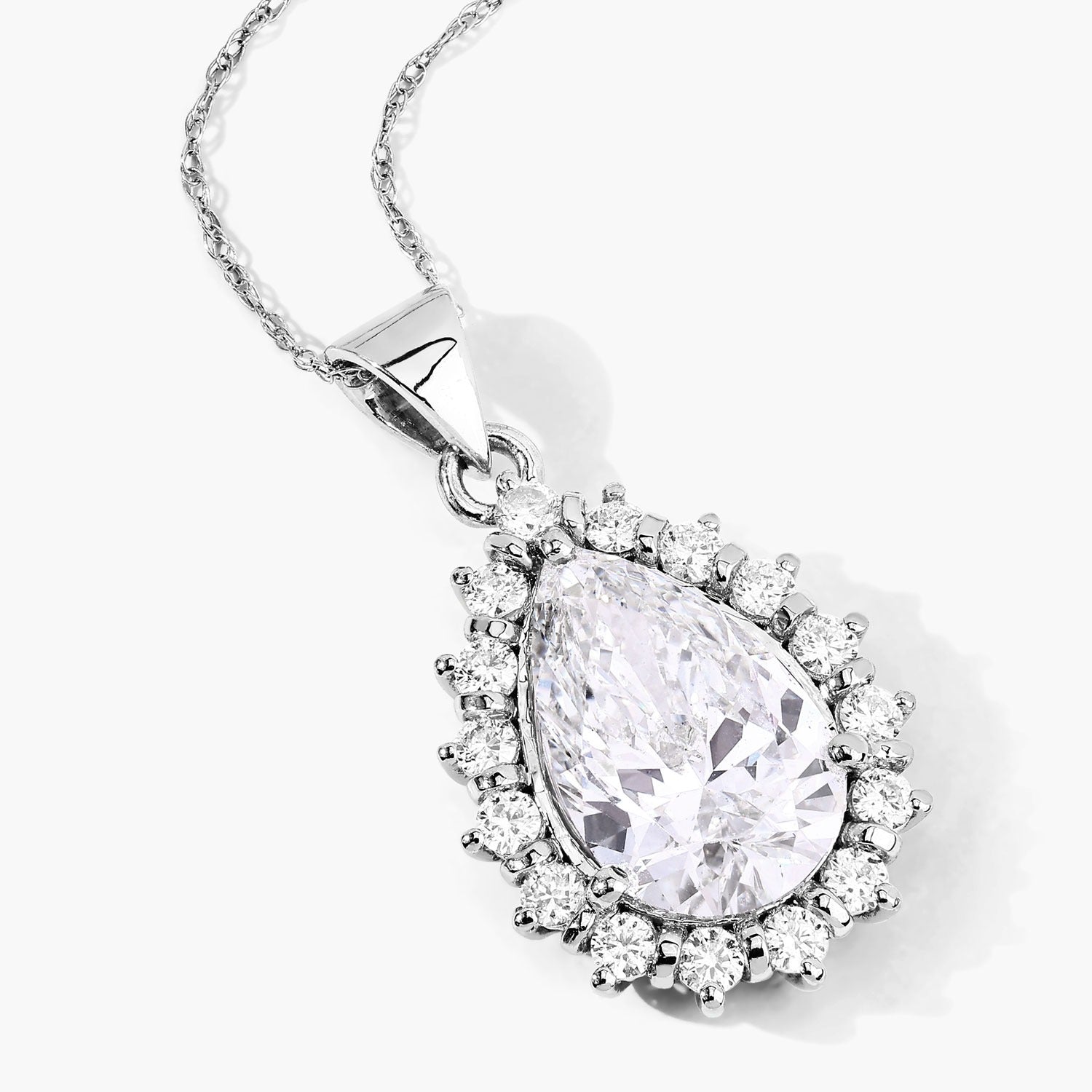 3.56 Ct Lab Grown Diamond Platinum Halo Floral Bridal Teardrop Pendant