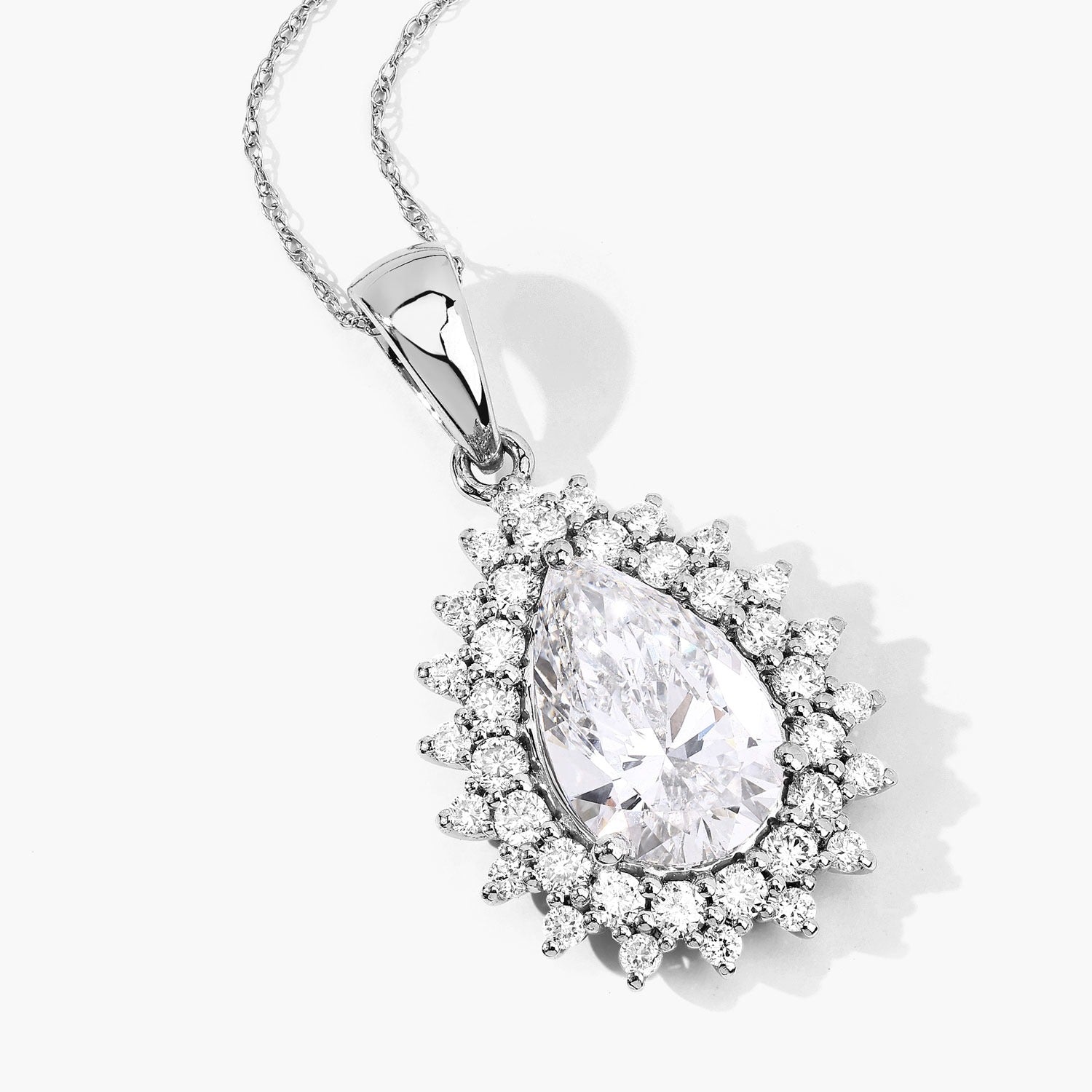 3.90 Ct Pear Shaped Lab Diamond Platinum Bridal Floral Halo Pendant