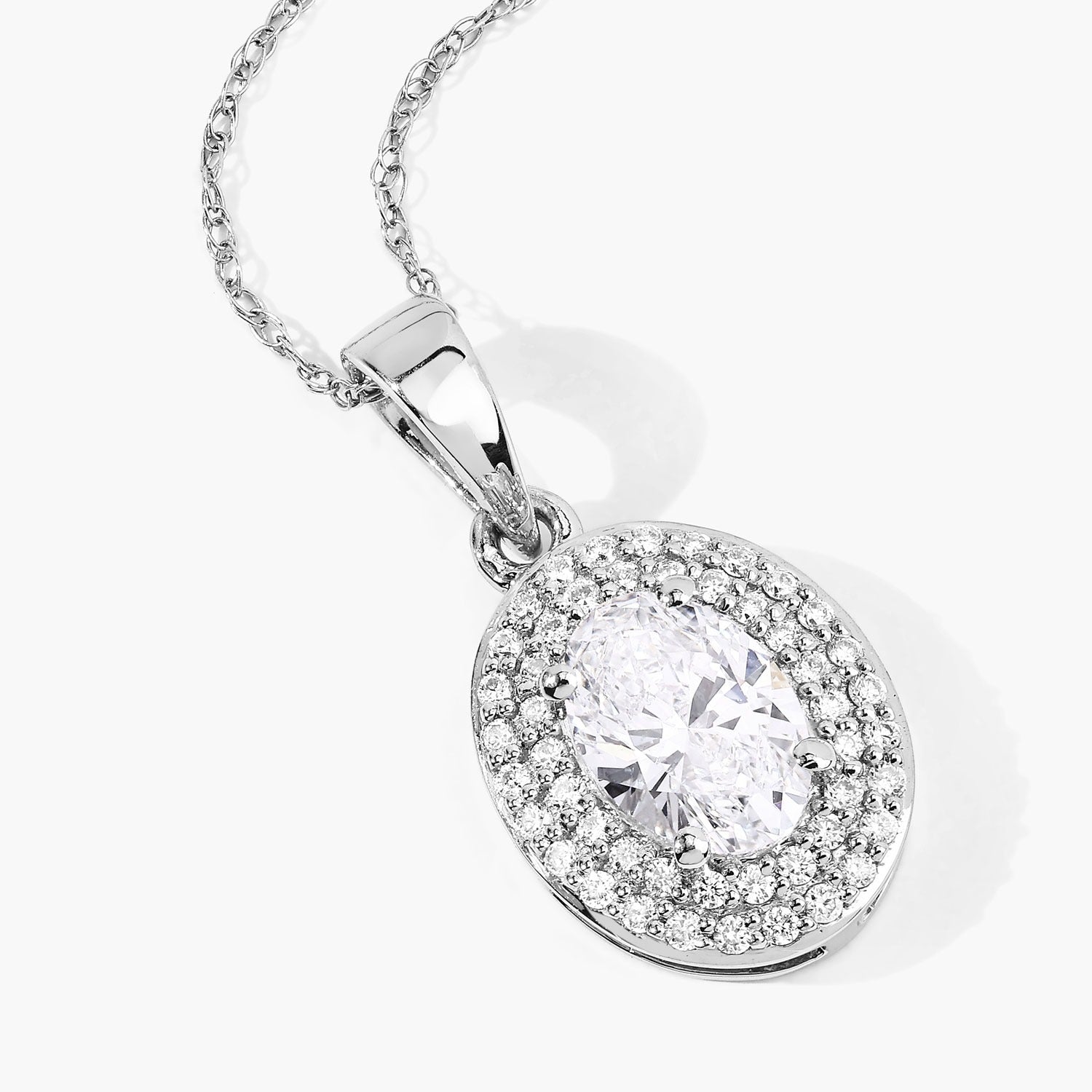 0.92 Ct Oval Lab Grown Diamond Platinum Double Halo Bridal Pendant