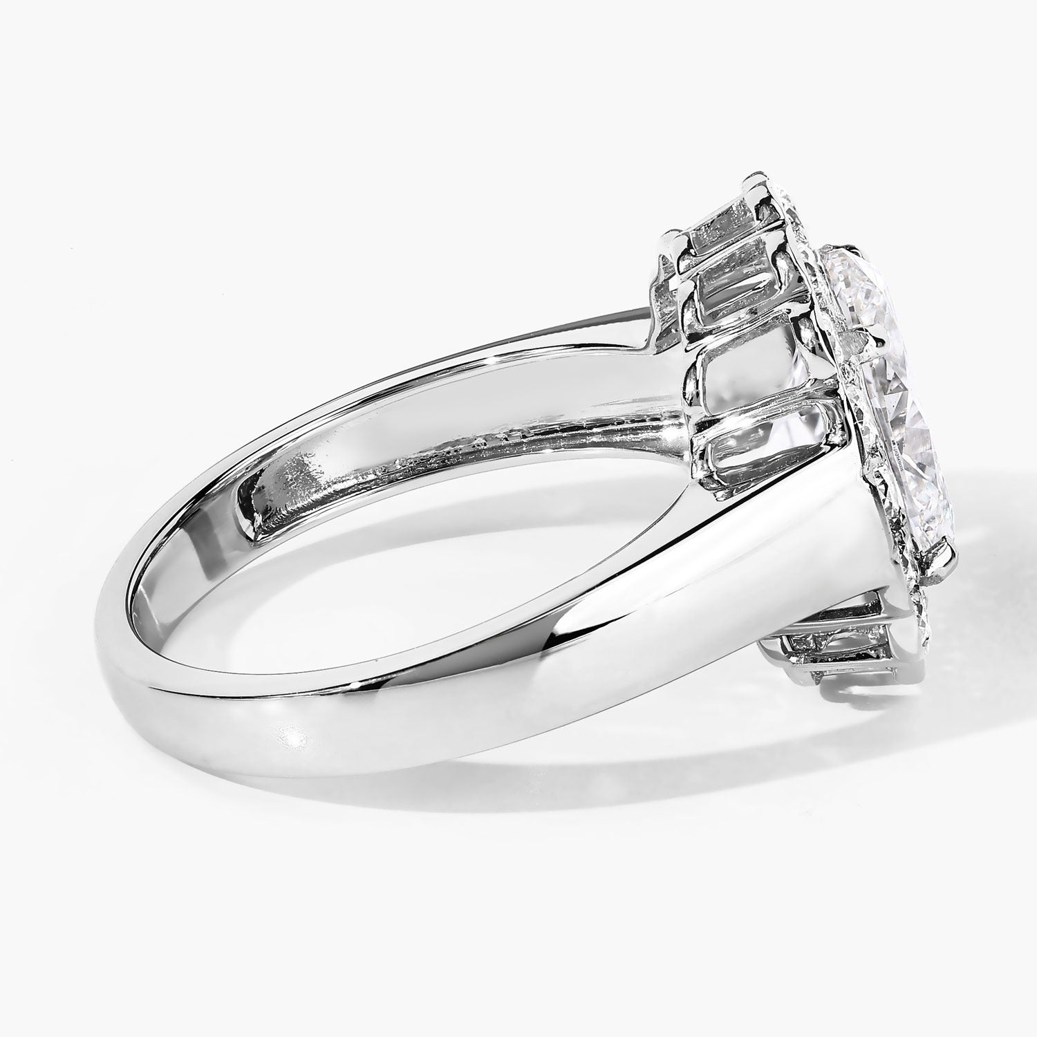 2.48 Ct Oval Lab Grown Diamond Platinum Floral Halo Bridal Ring
