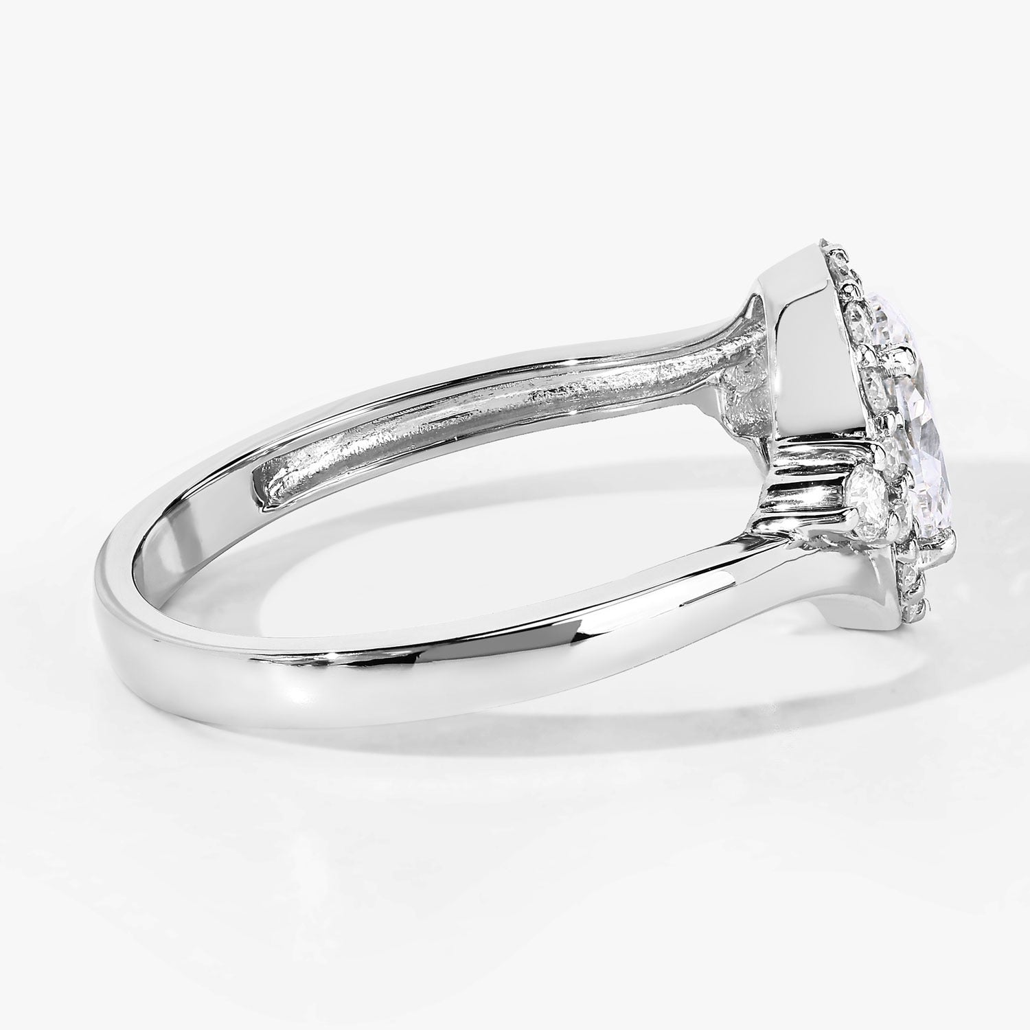 1.02 Ct Oval Lab Grown Diamond Prong Platinum Halo Bypass Bridal Ring