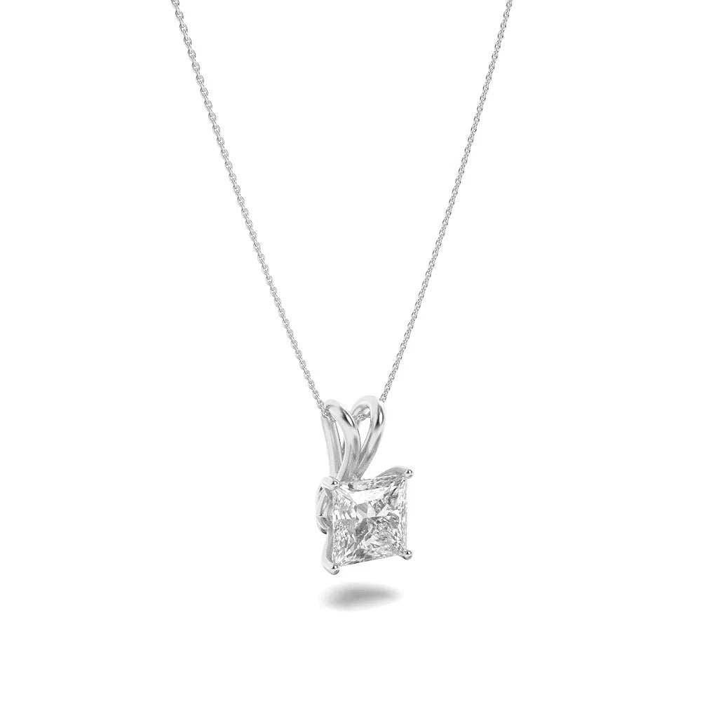Princess (F/VS) Lab Grown Diamond Prong 14K White Gold Split Bale Solitaire Pendant Necklace