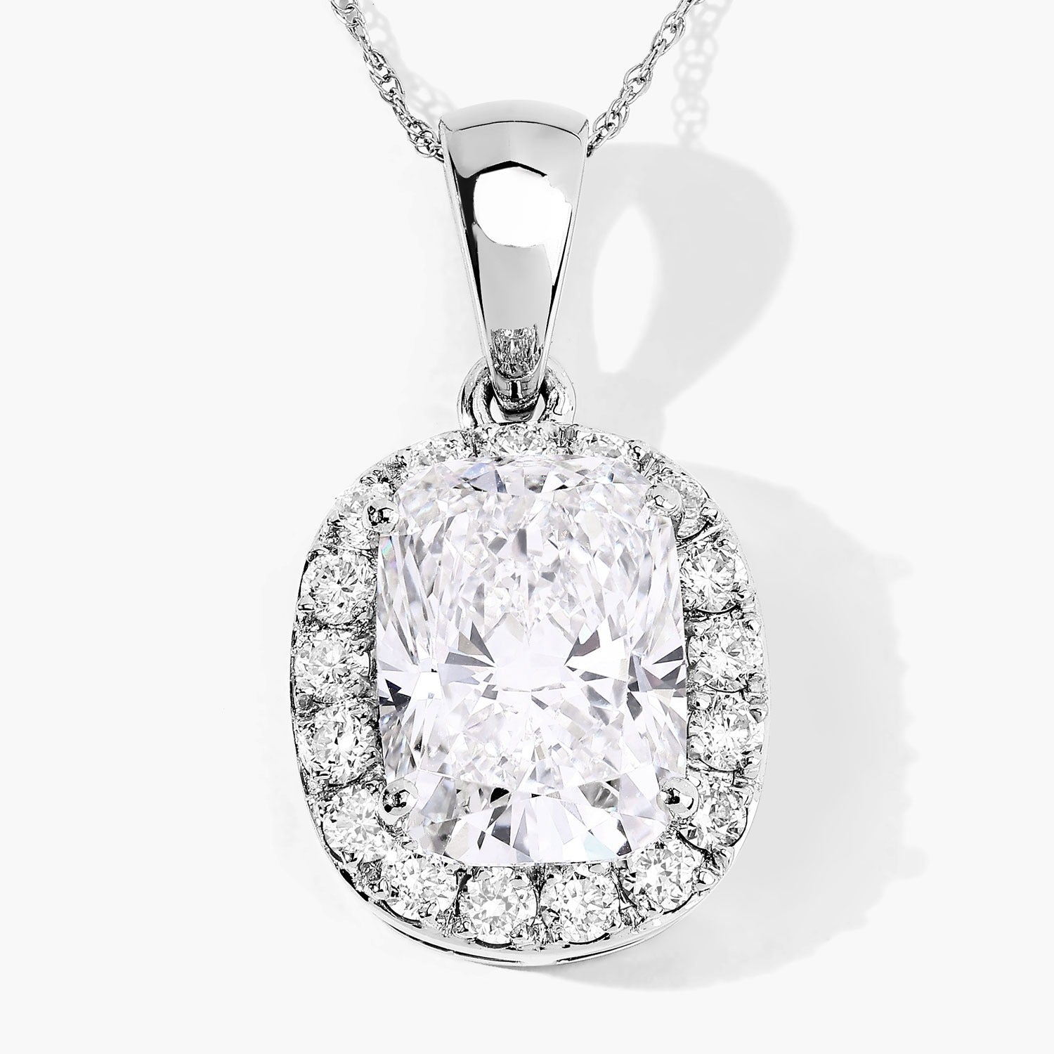 4.58 Ct Cushion Lab Grown Diamond Prong Platinum Bridal Halo Pendant