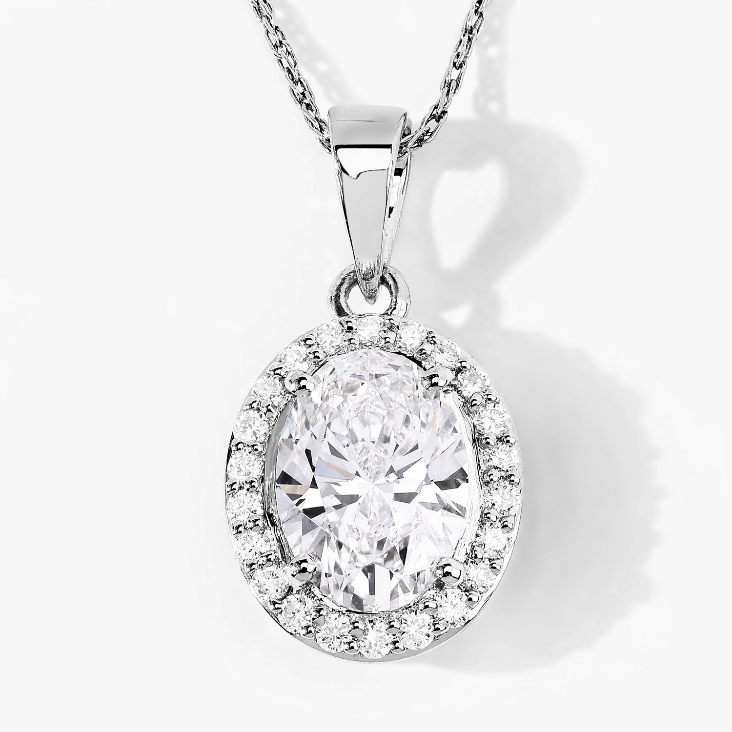 1.74 Ct Lab Grown Diamond Bridal Oval Halo Platinum Pendant