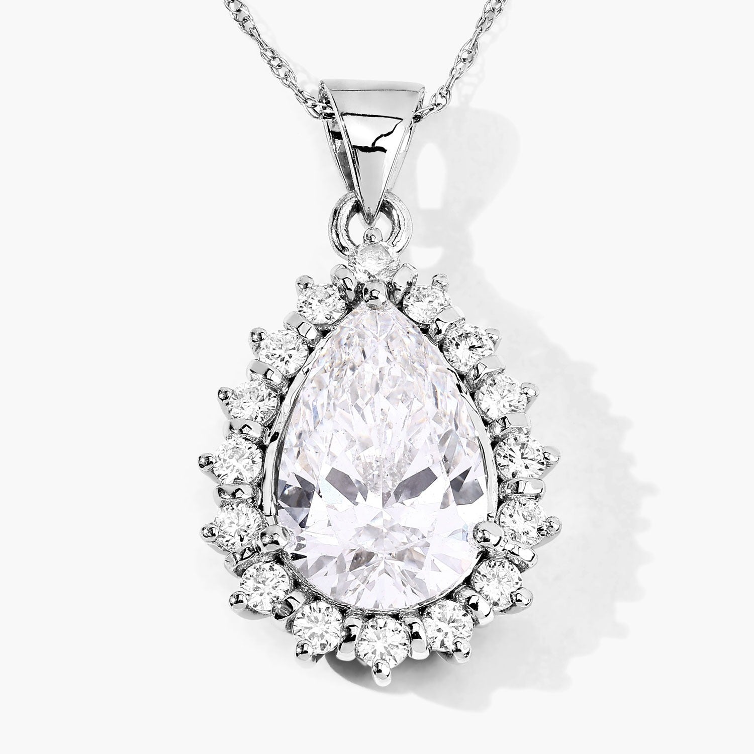 3.56 Ct Pear Lab Diamond Prong Platinum Halo Floral Teardrop Bridal Pendant