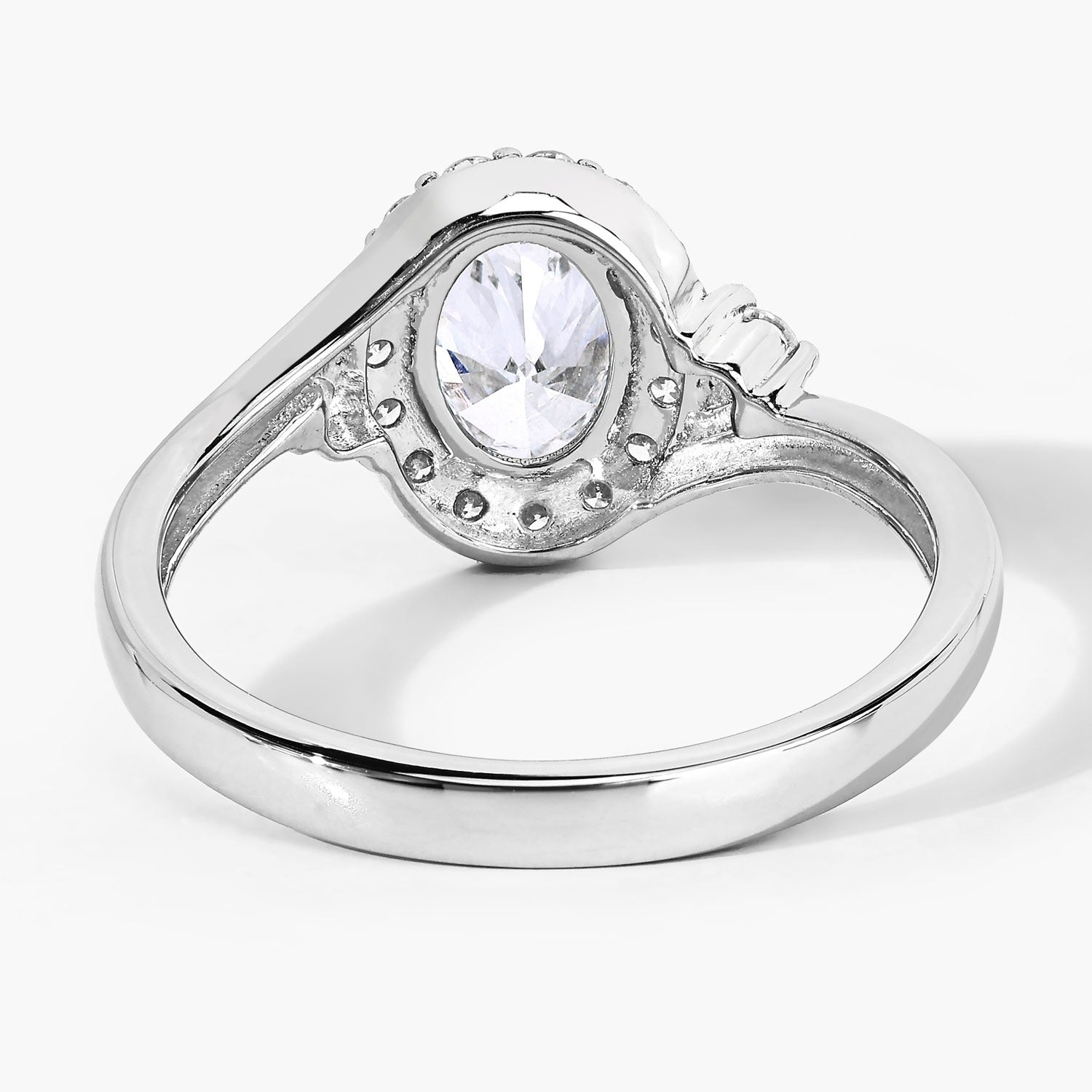 1.02 Ct Oval Lab Grown Diamond Prong Platinum Halo Bypass Bridal Ring