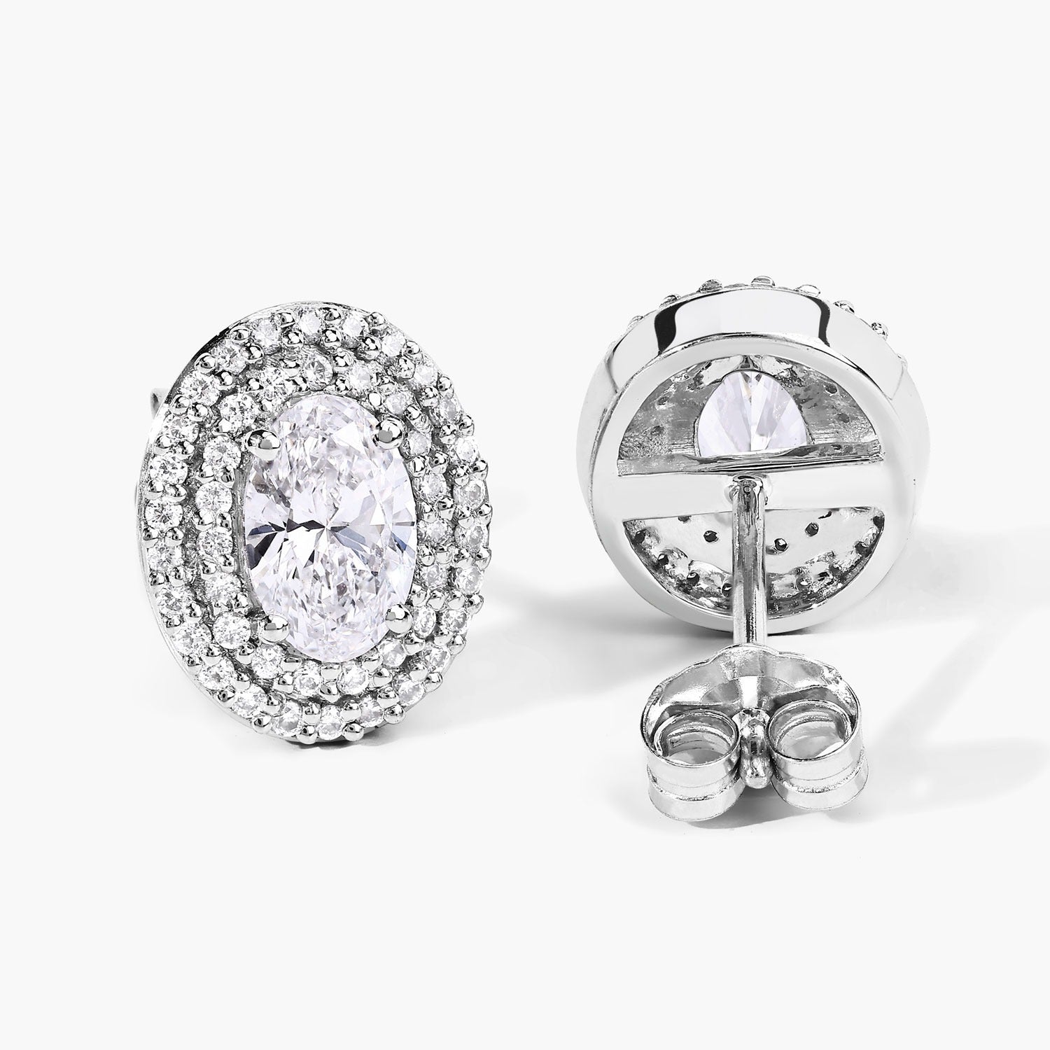 1.32 Ct. Oval Lab Grown Diamond Prong Platinum Double Bridal Halo Stud Earrings