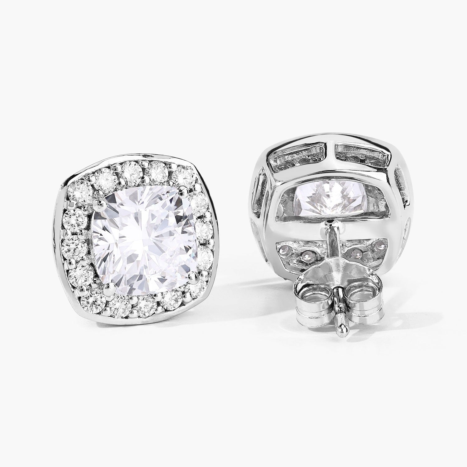 Cushion Lab Grown Diamond Prong Platinum Bridal Halo Stud Earrings