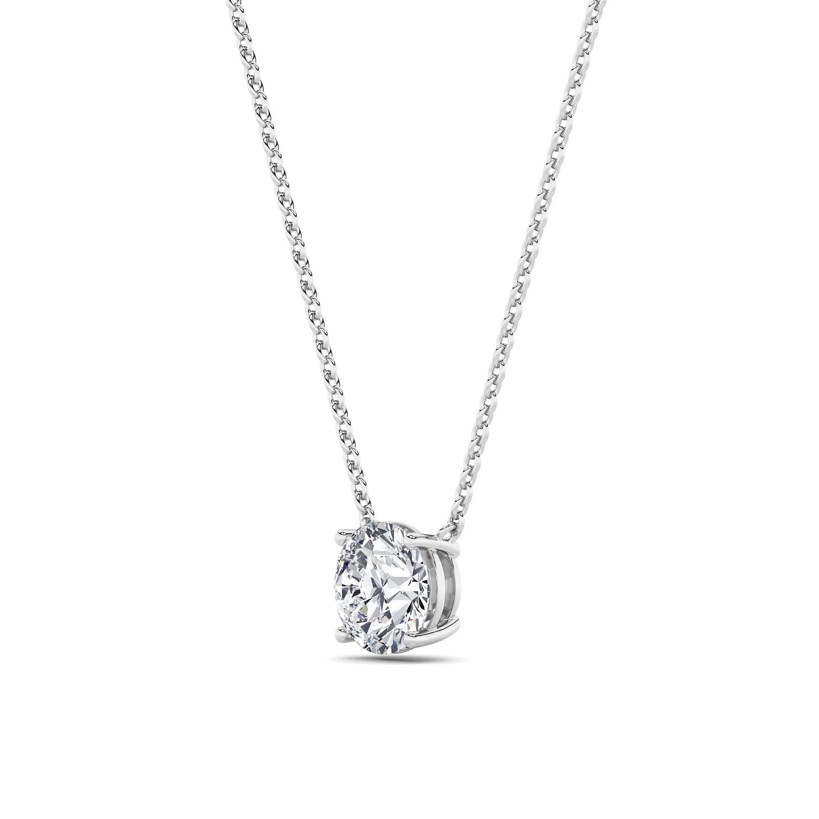 Round Lab Grown Diamond Prong 14k White Gold Solitaire Pendant Necklace