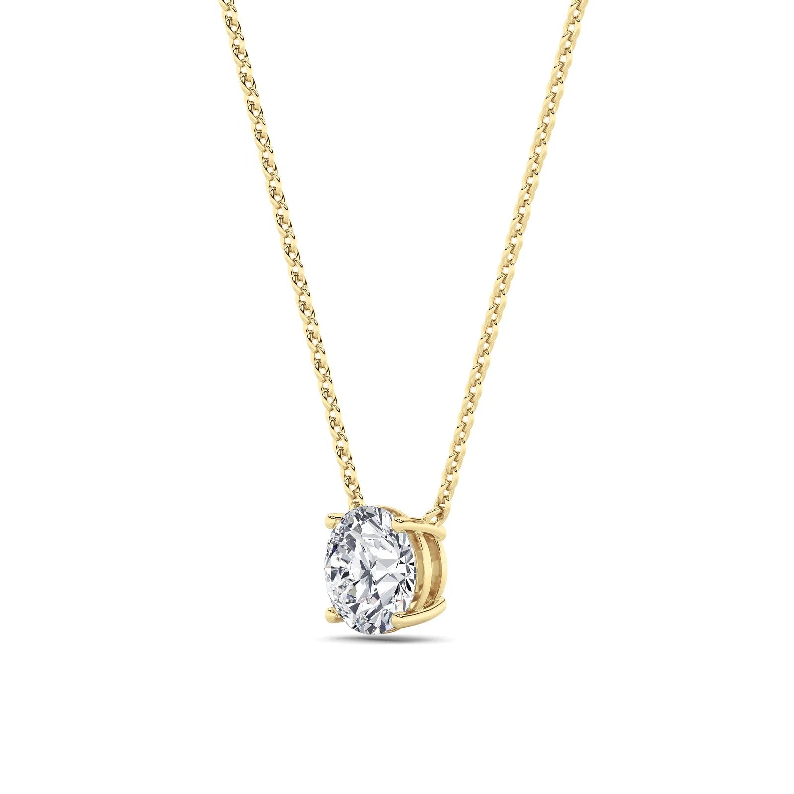 Round Lab Grown Diamond Prong 14k Yellow Gold Solitaire Pendant Necklace
