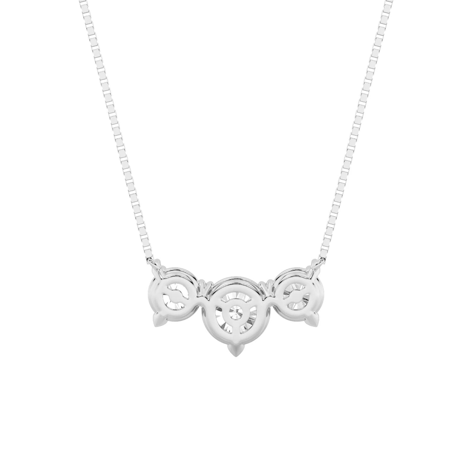 2 Ct Round (F/VS) Lab Grown Diamond Prong 14K White Gold Three-Stone Past Present Future Pendant Necklace
