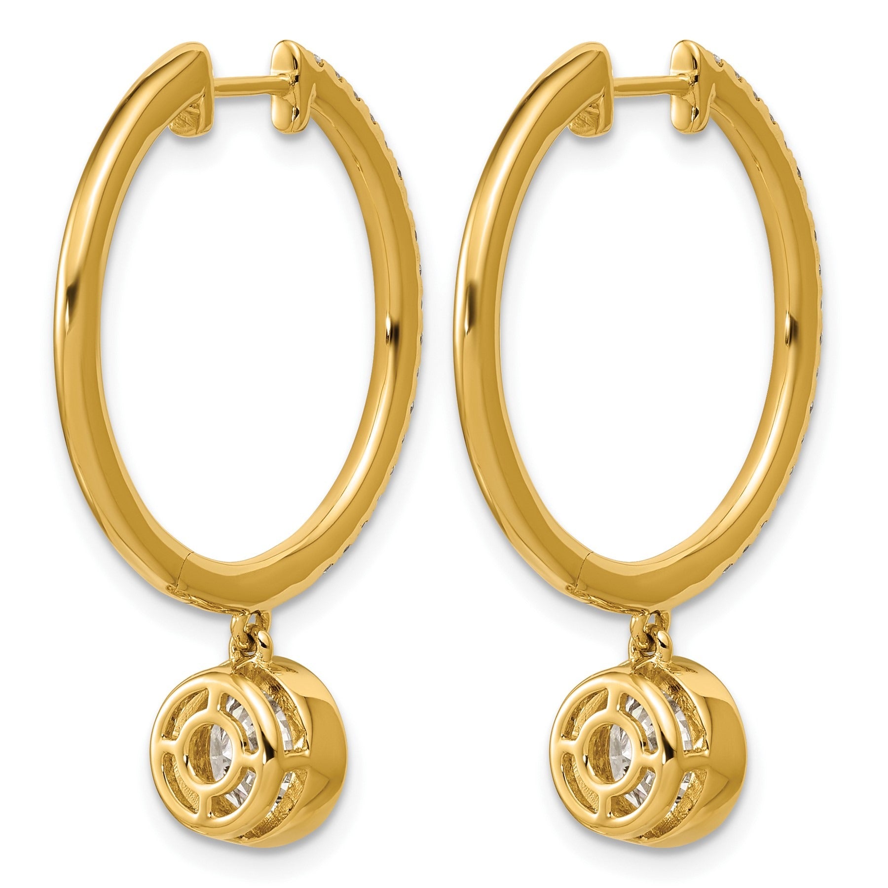 14k Yellow Gold Round Bezel Dangle Lab Grown Diamond Hoop Earrings