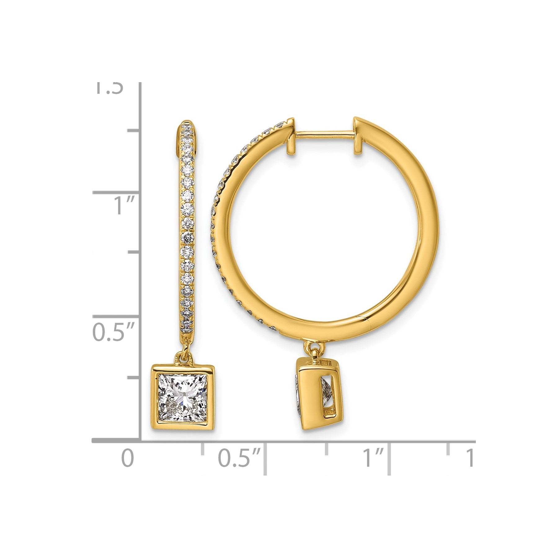 14k Gold Bezel Dangle Lab Grown Diamond Hoop Earrings