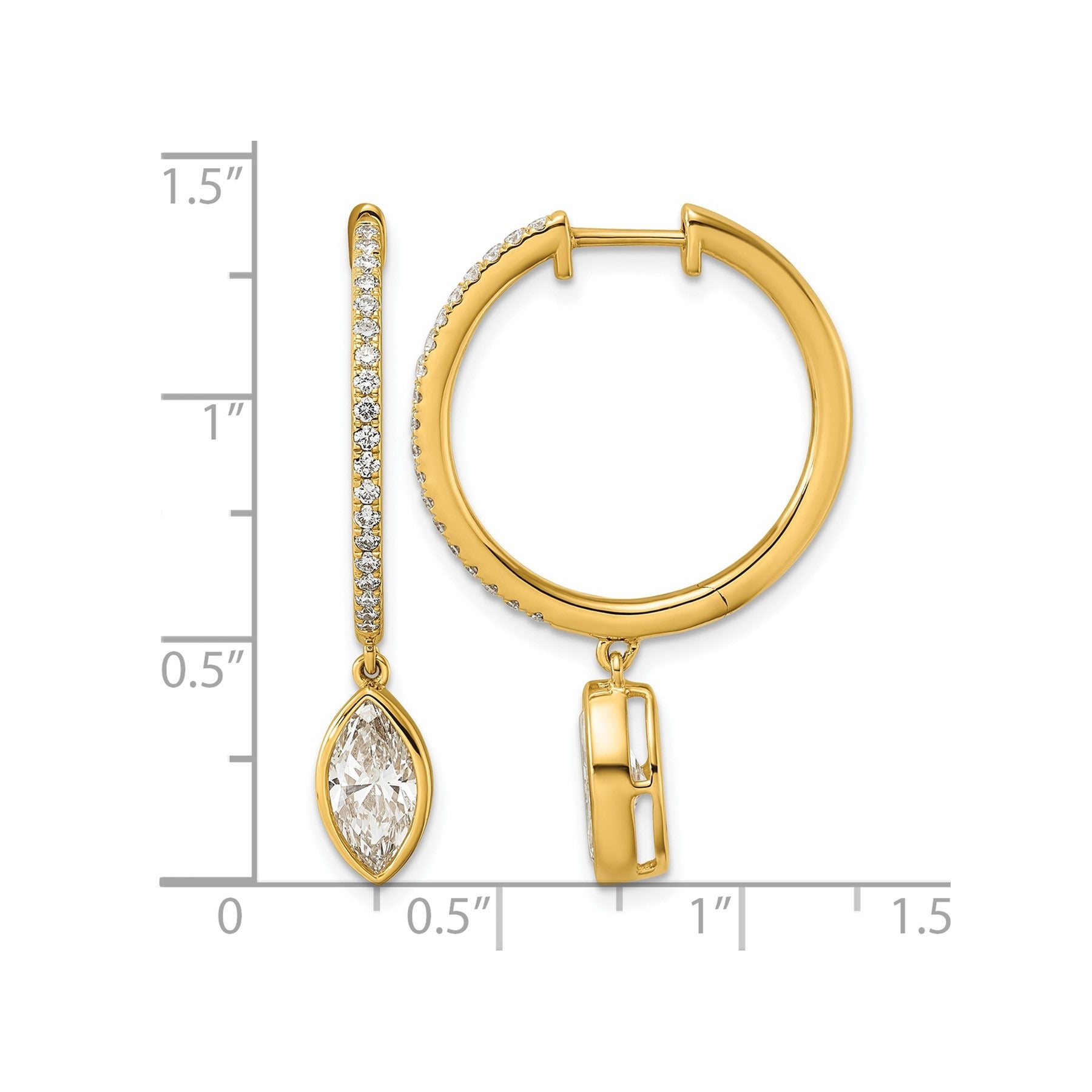 14k Yellow Gold Marquise Bezel Dangle Lab Diamond Hoop Earrings