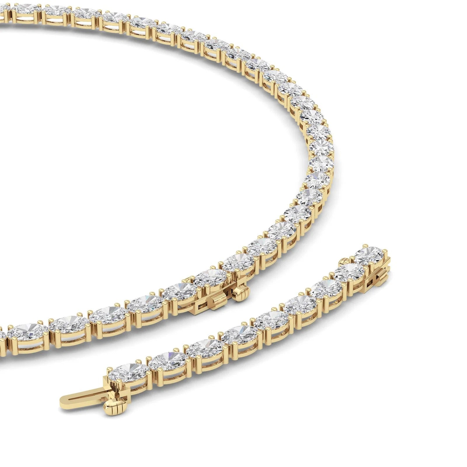 Oval (F/VS) Lab Grown Diamond Prong 14K Yellow Gold Classic Eternity Tennis Necklace