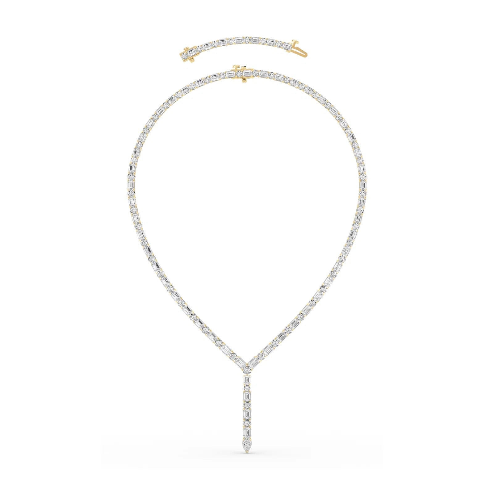 28.0 Ct Multi-Shape (F/VS) Lab Grown Diamond Prong 14K Yellow Gold Classic Eternity Tennis Necklace